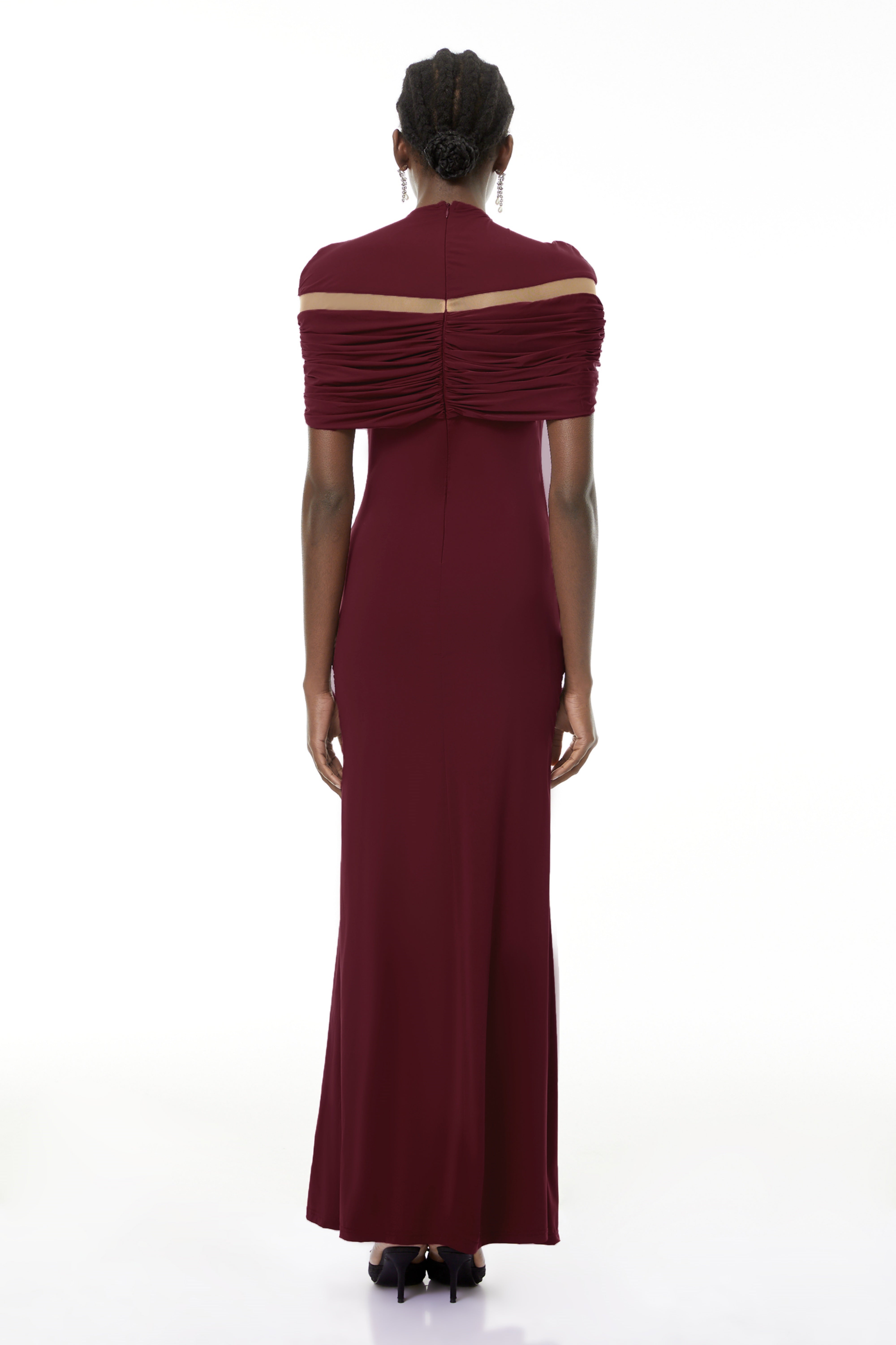 Lise Burgundy Ruched Maxi Dress with Cut-Outs (Final Sale)