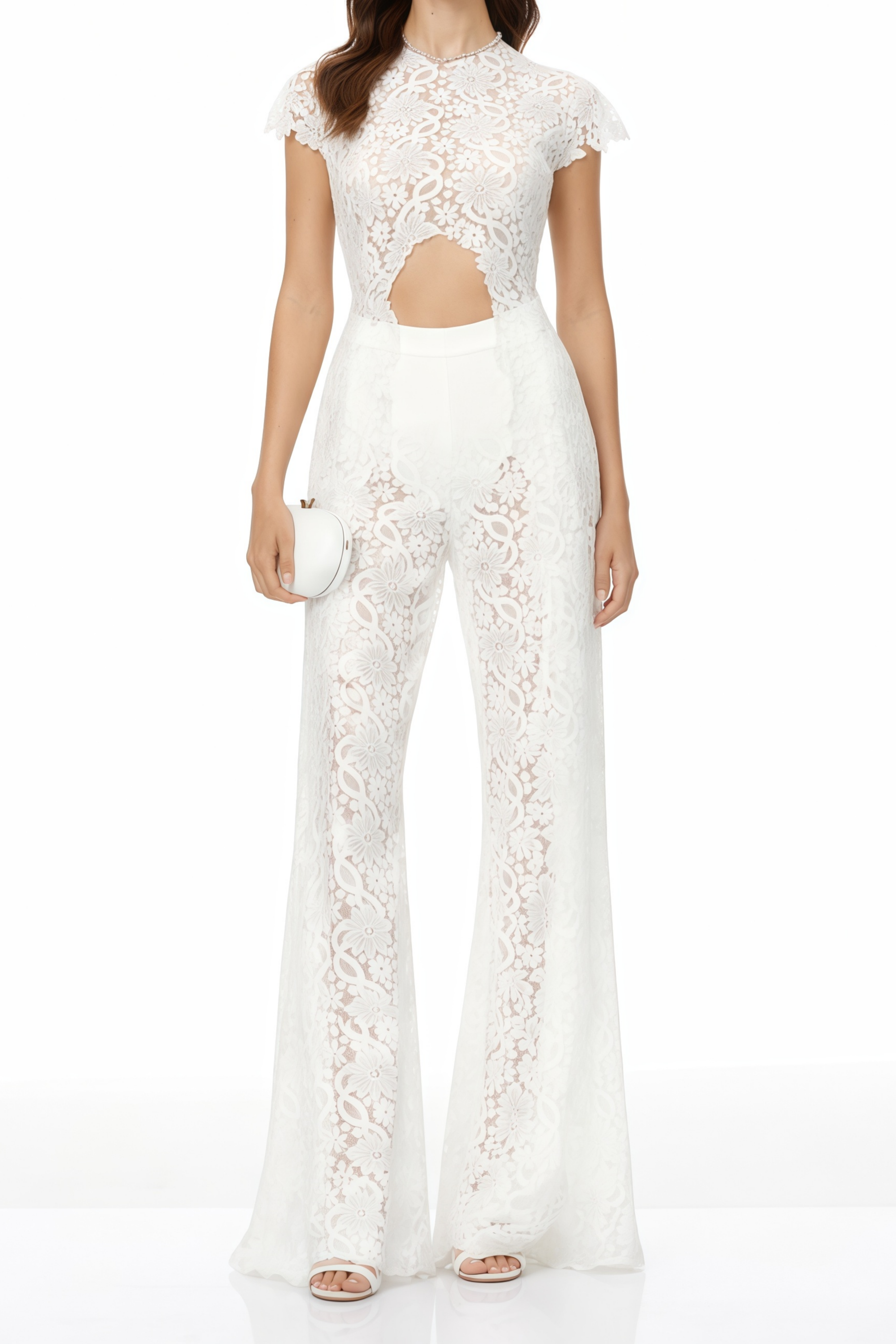 Loana White Floral Lace Top & Trousers Set