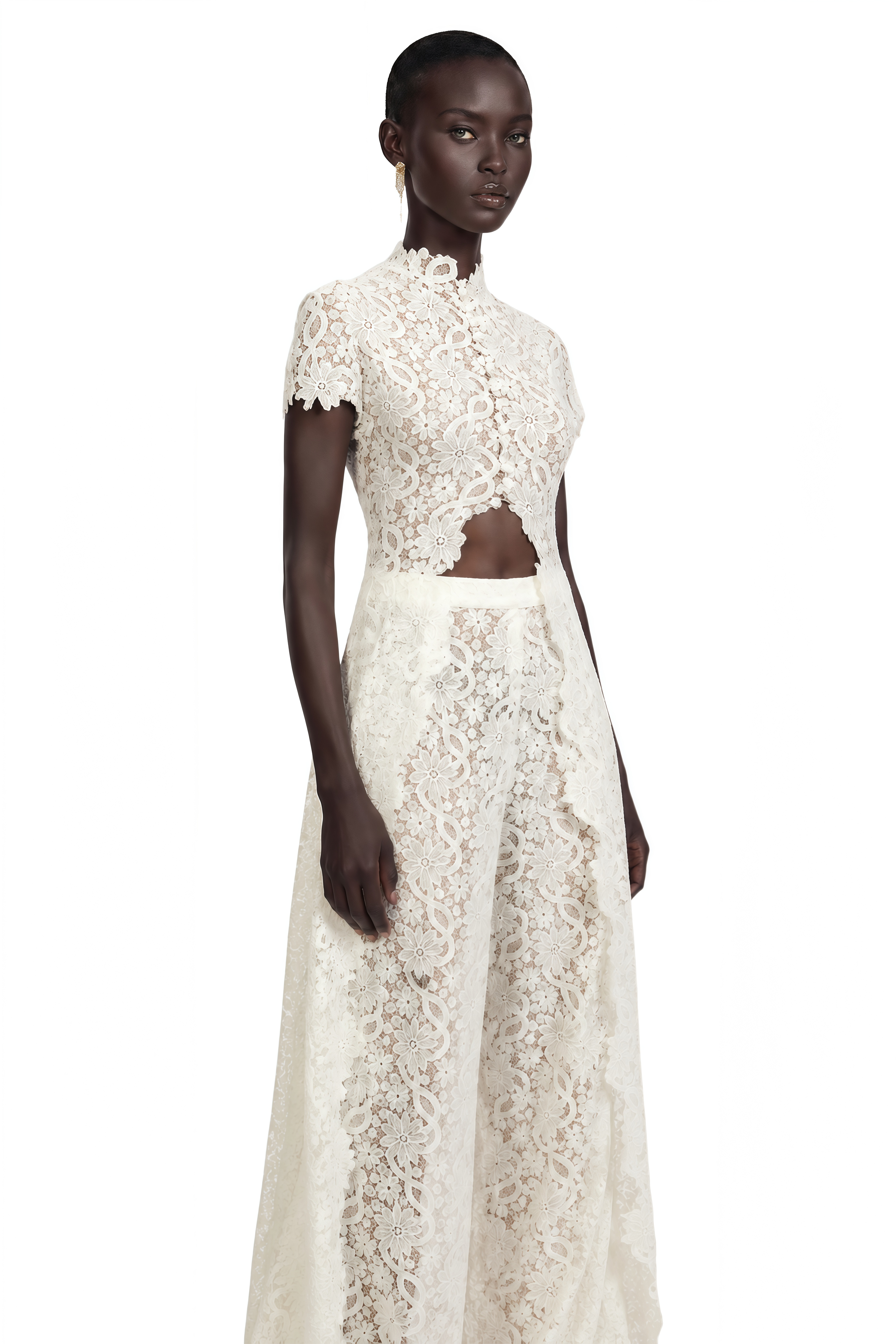 Loana White Floral Lace Top & Trousers Set