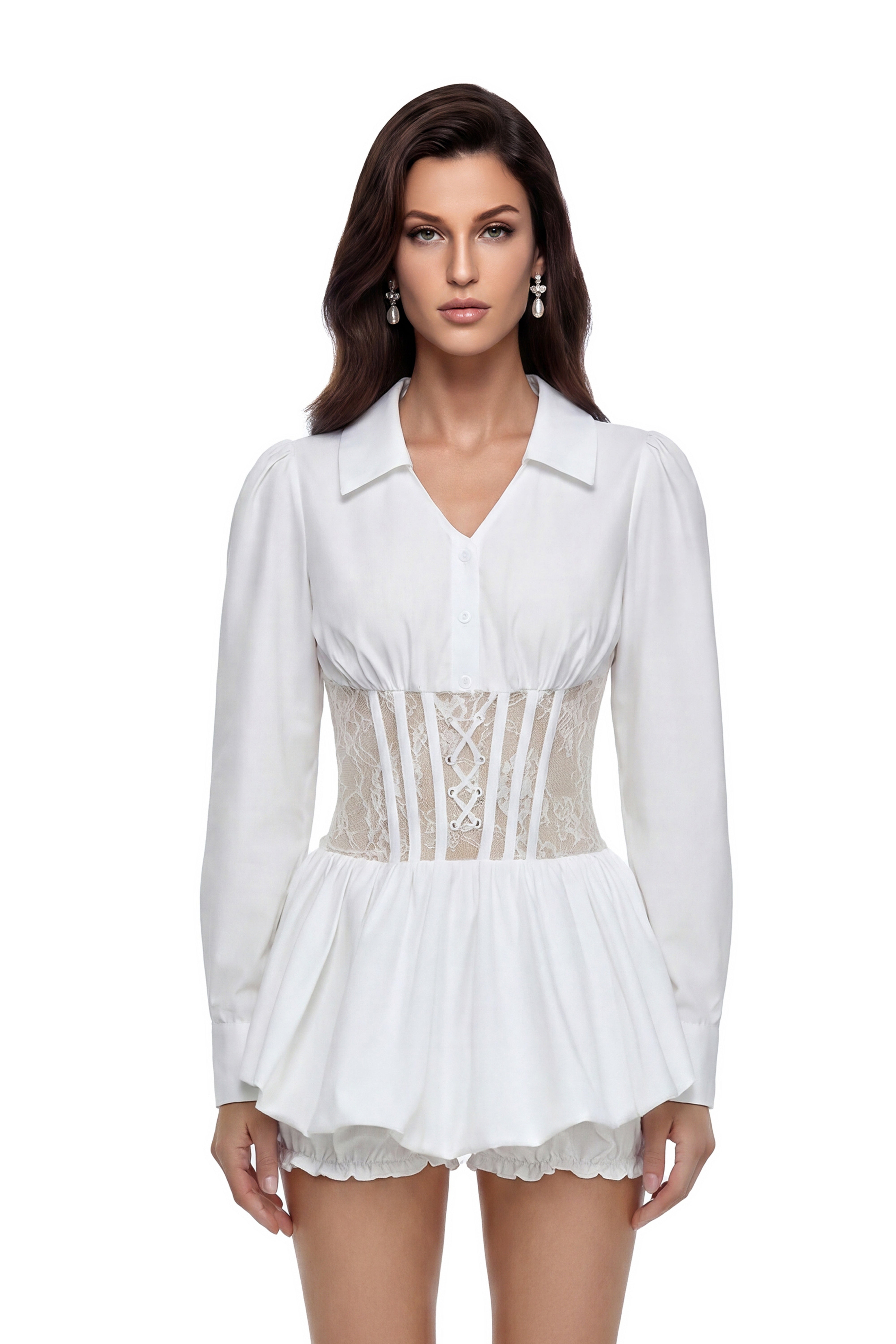 Lorelei White Floral Lace Blouse & Shorts Set