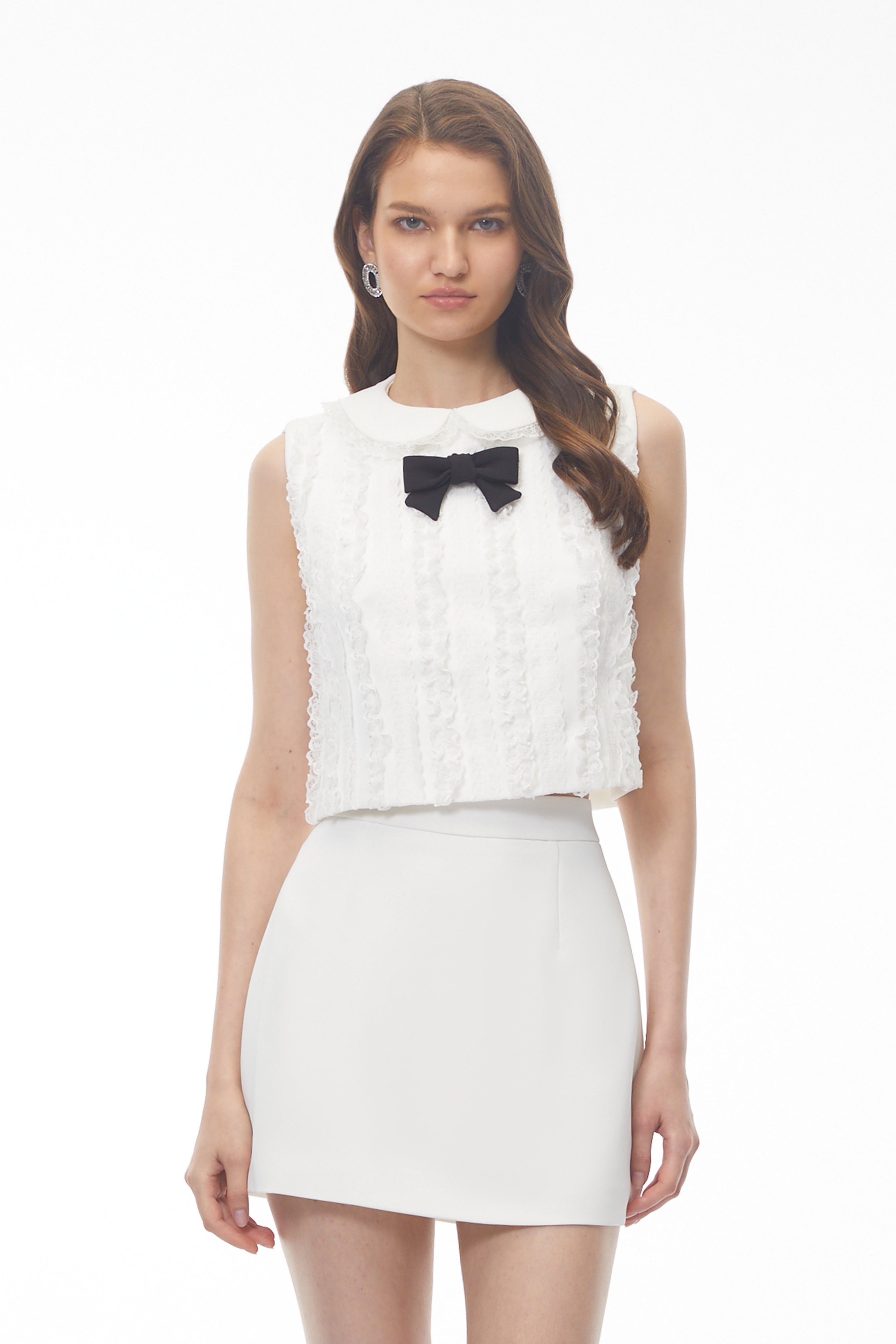 Lorelei White Round Neck Crop Top & Skirt Set