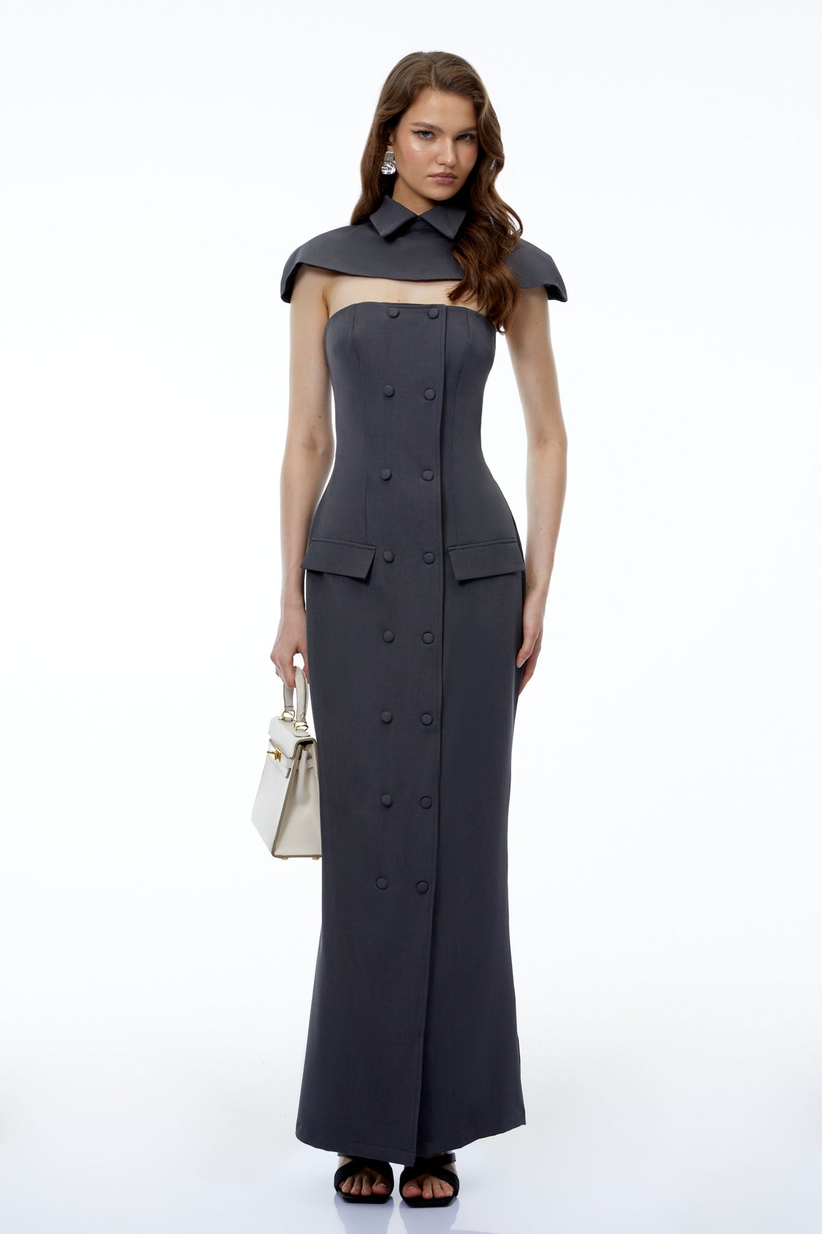 Lotte Grey Cape Pantsuit with Buttons