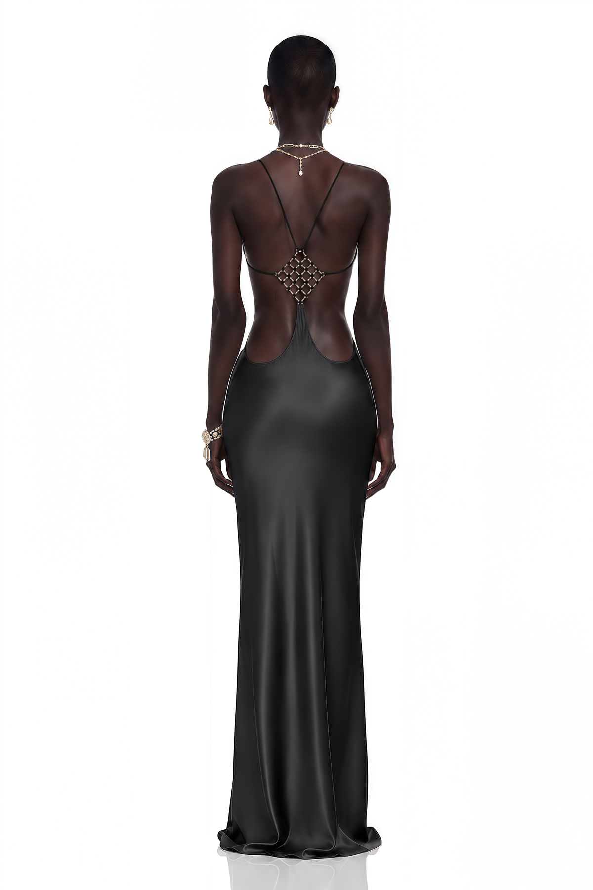 Loviatar Black Backless Satin Maxi Dress