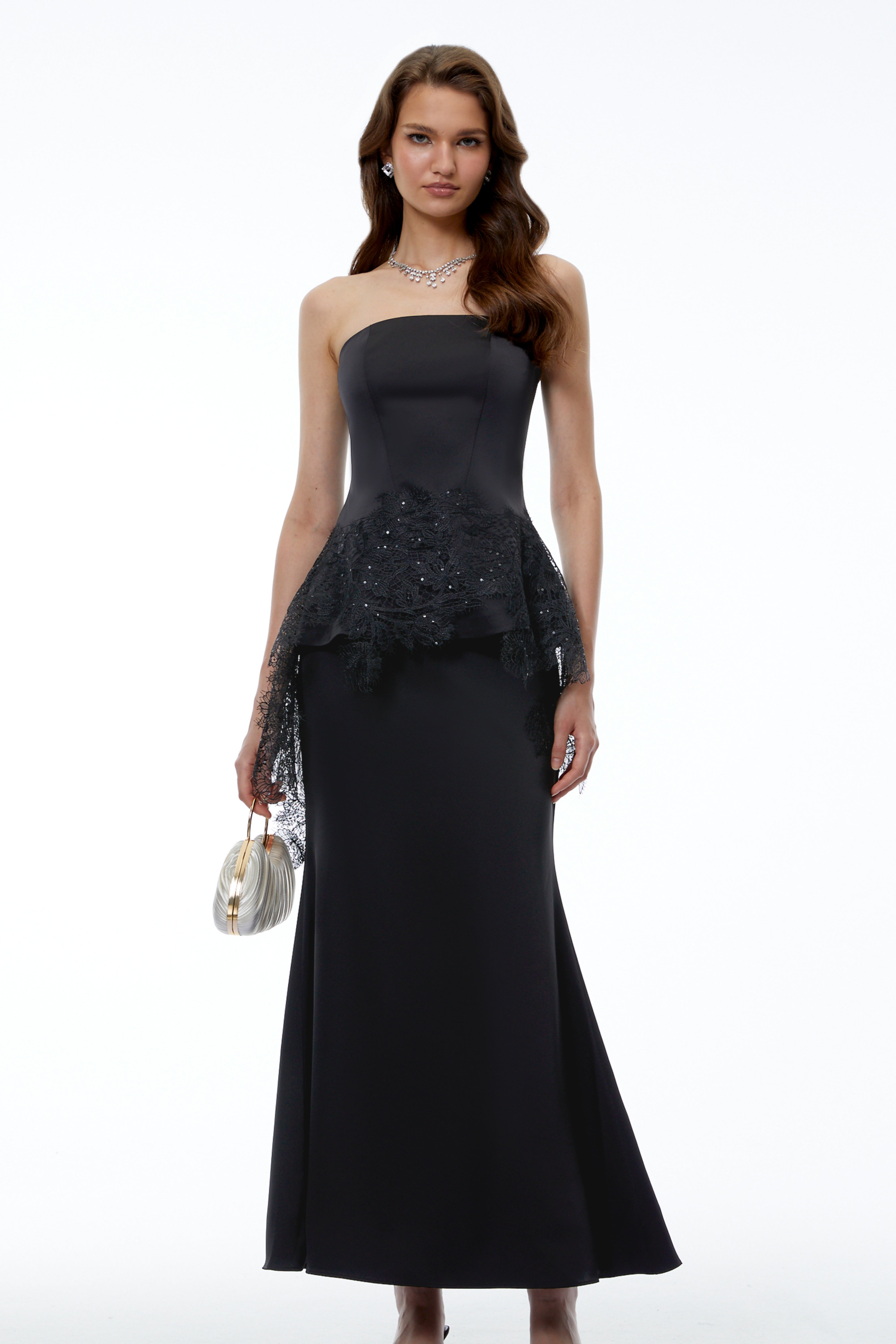 Lucrezia Black Strapless Lace Top & Skirt Set