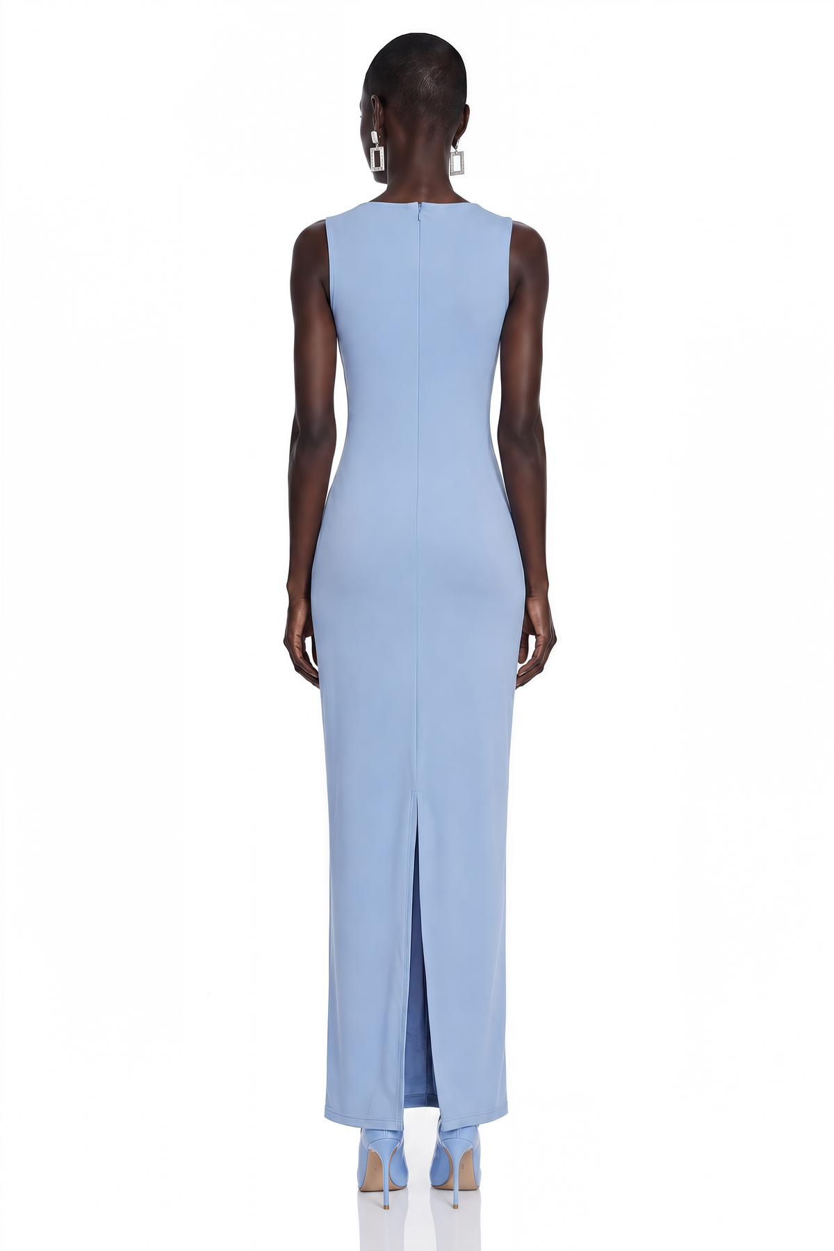 Ludmila Blue Ruched Maxi Dress with Metal Buckles