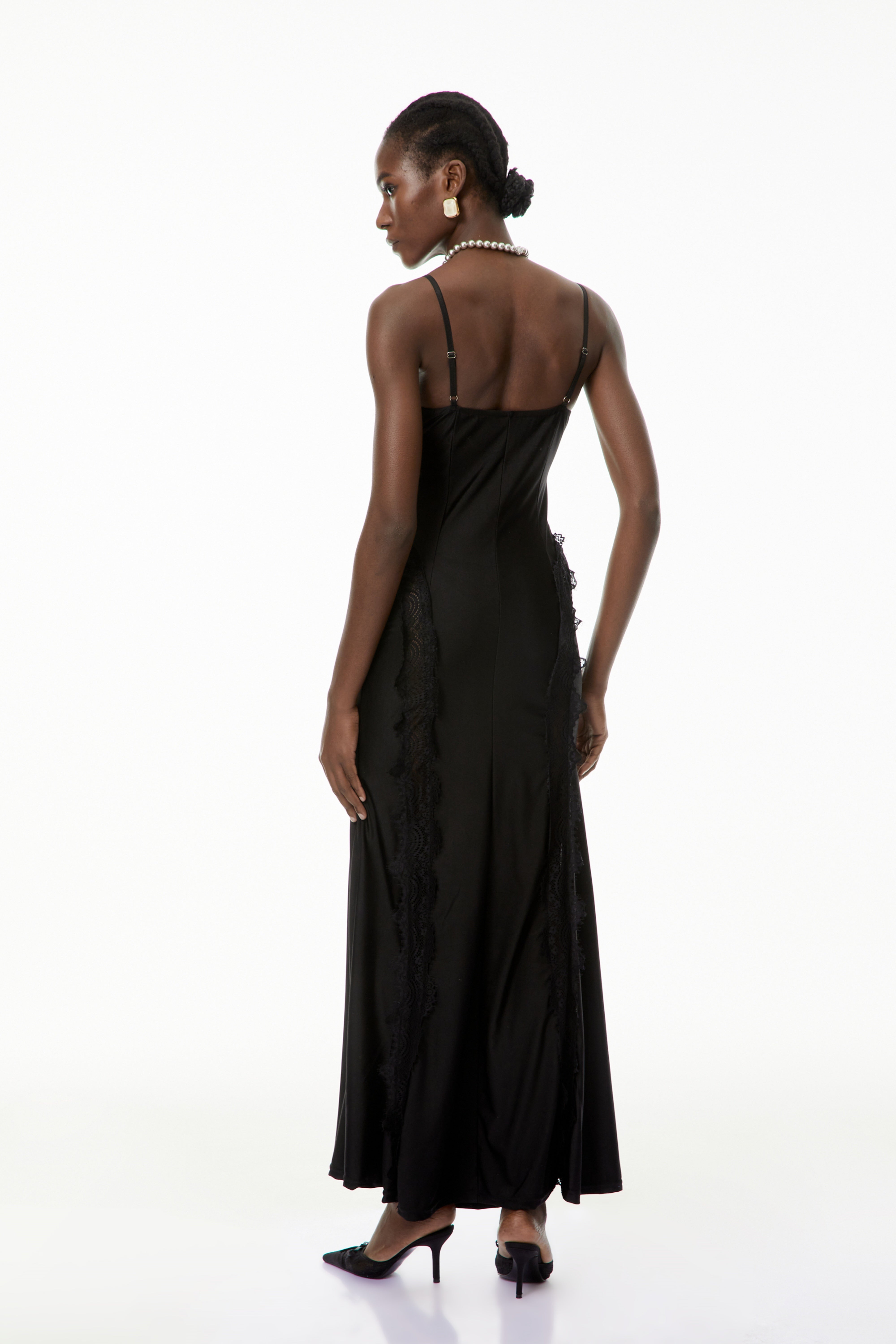Luminița Black Lace Trim Corset Maxi Dress