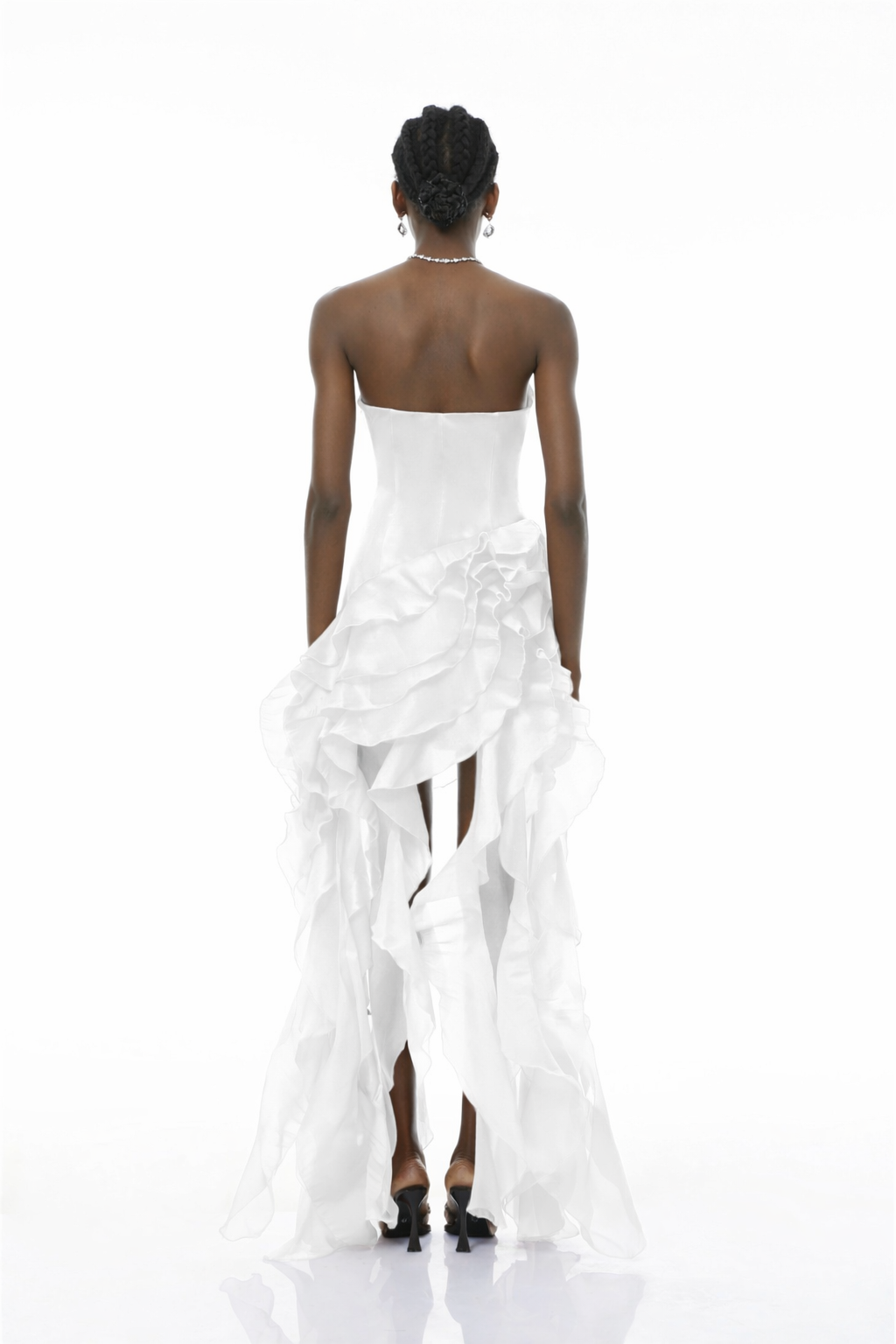 Lunetta White Strapless Ruffled Maxi Dress
