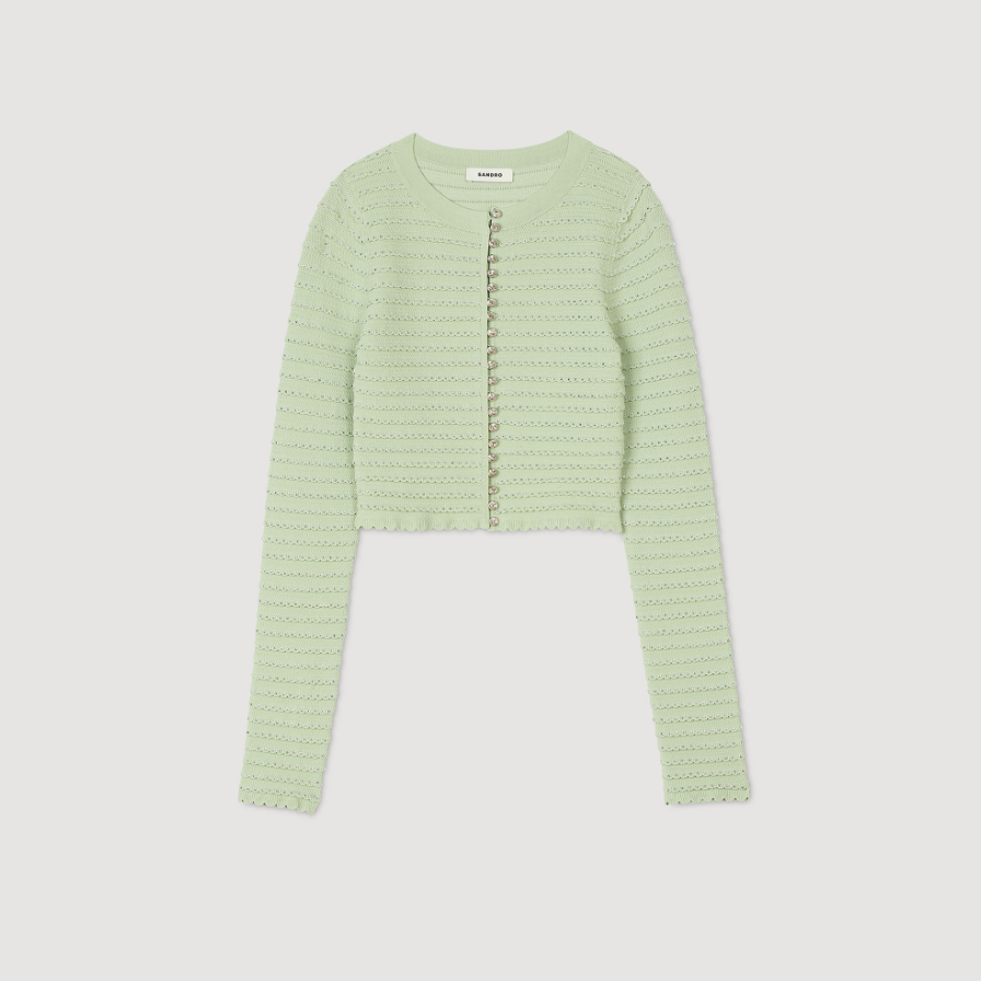 SANDRO SERAPHINA RHINESTONE FANCY KNIT CARDIGAN & MAXI SKIRT SET –  MINT GREEN