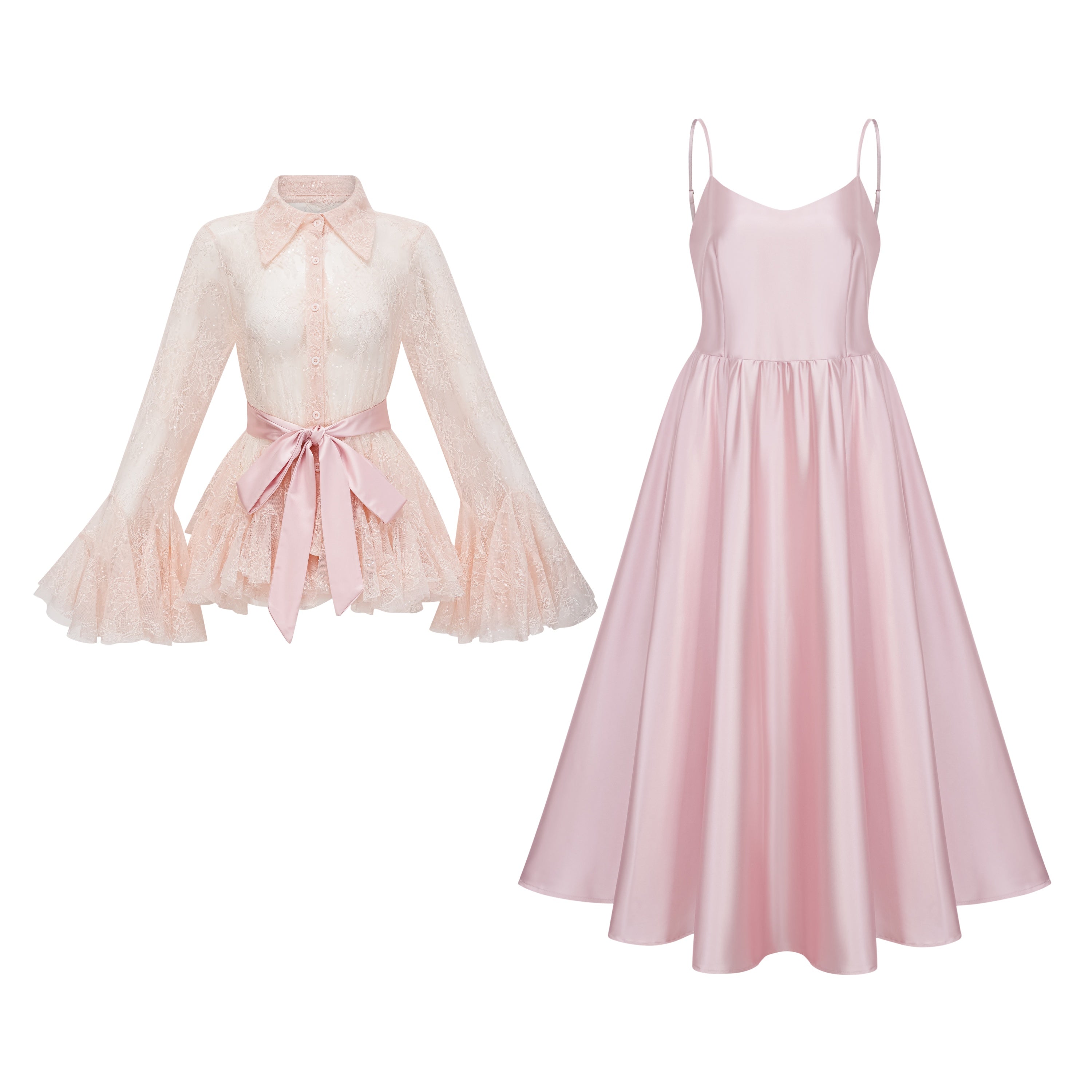 Fadila Pink Semi-Sheer Blouse & Dress Set