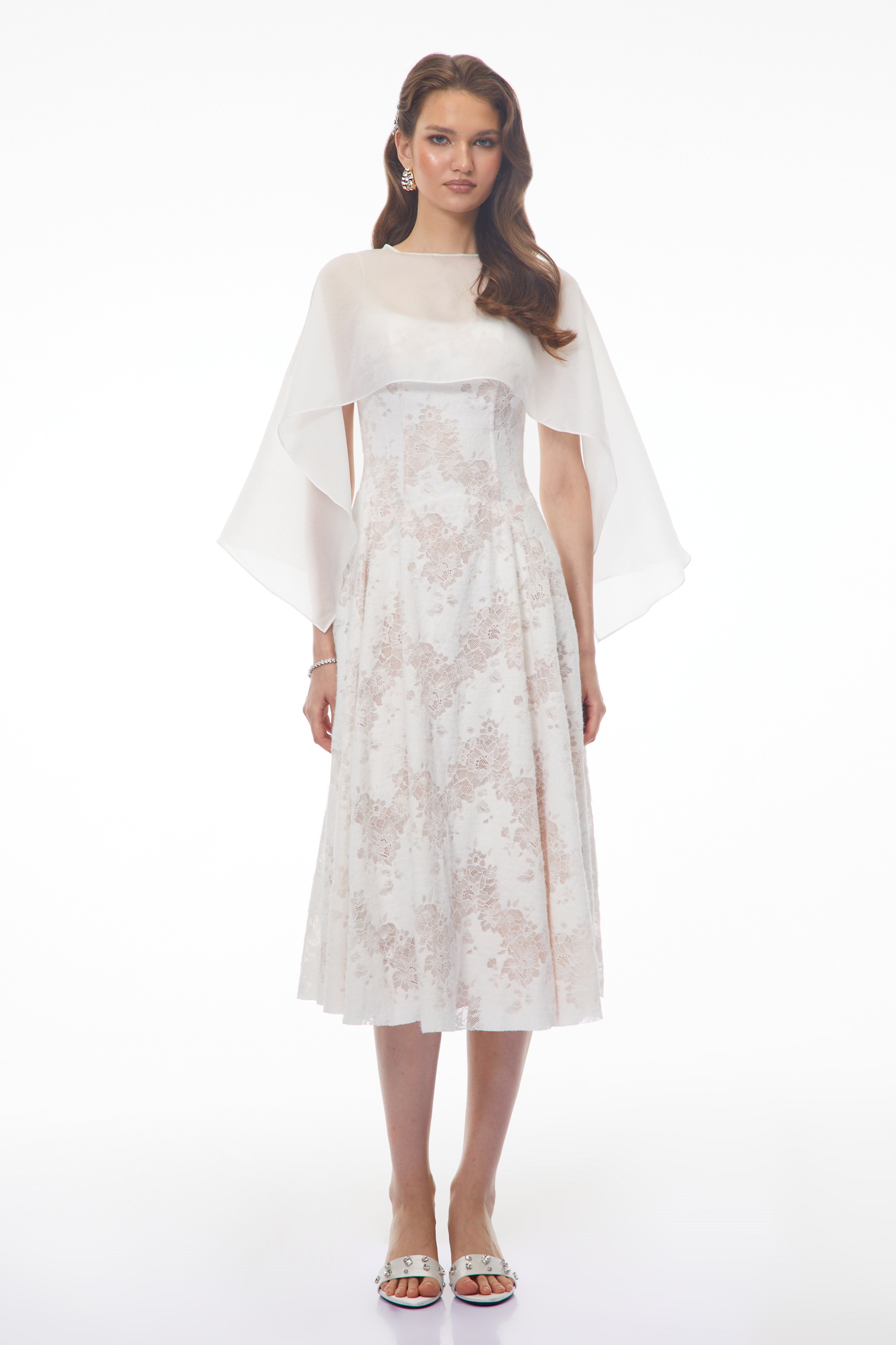 Elena White Sleeveless Lace Midi Dress