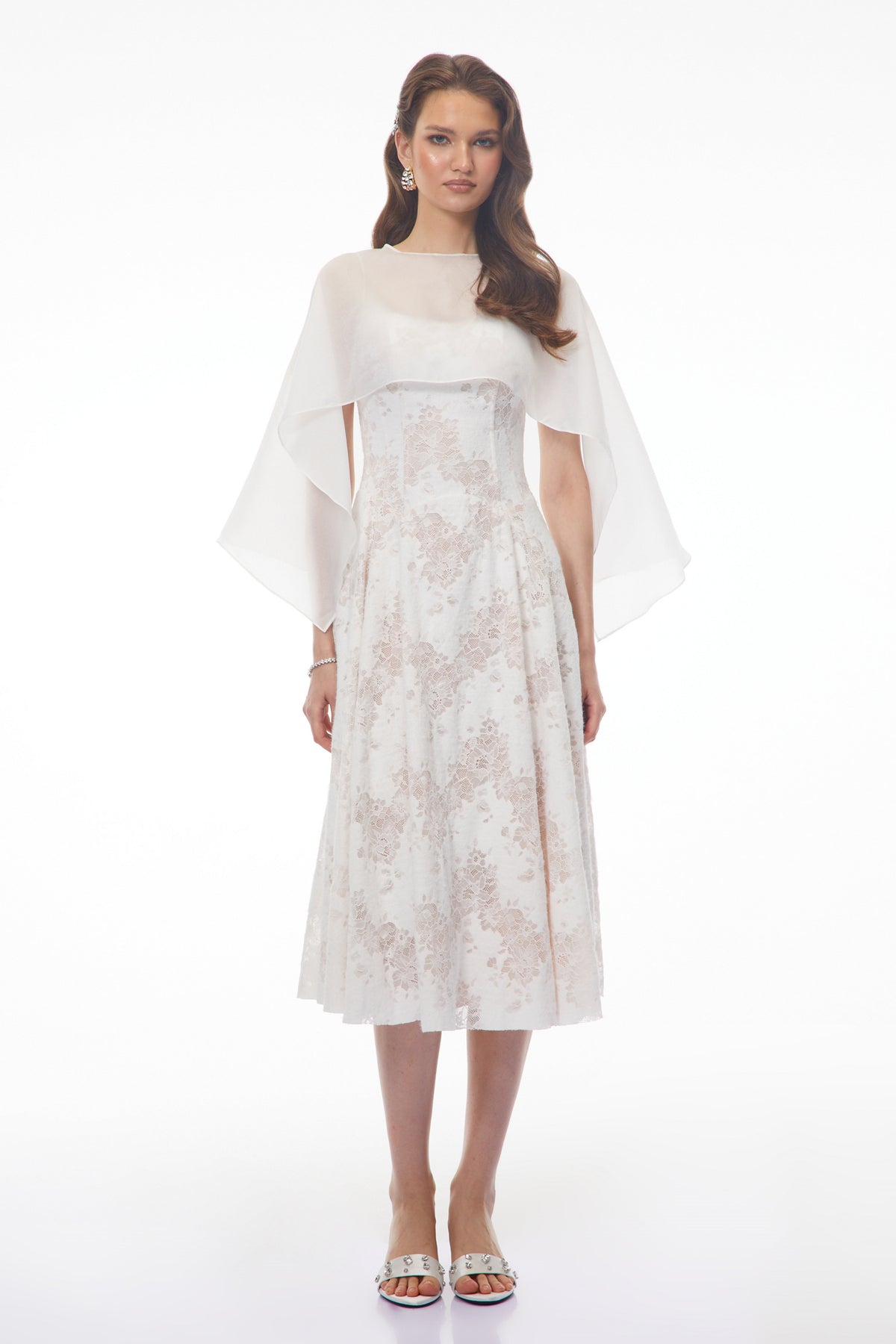 Elena White Sleeveless Lace Midi Dress