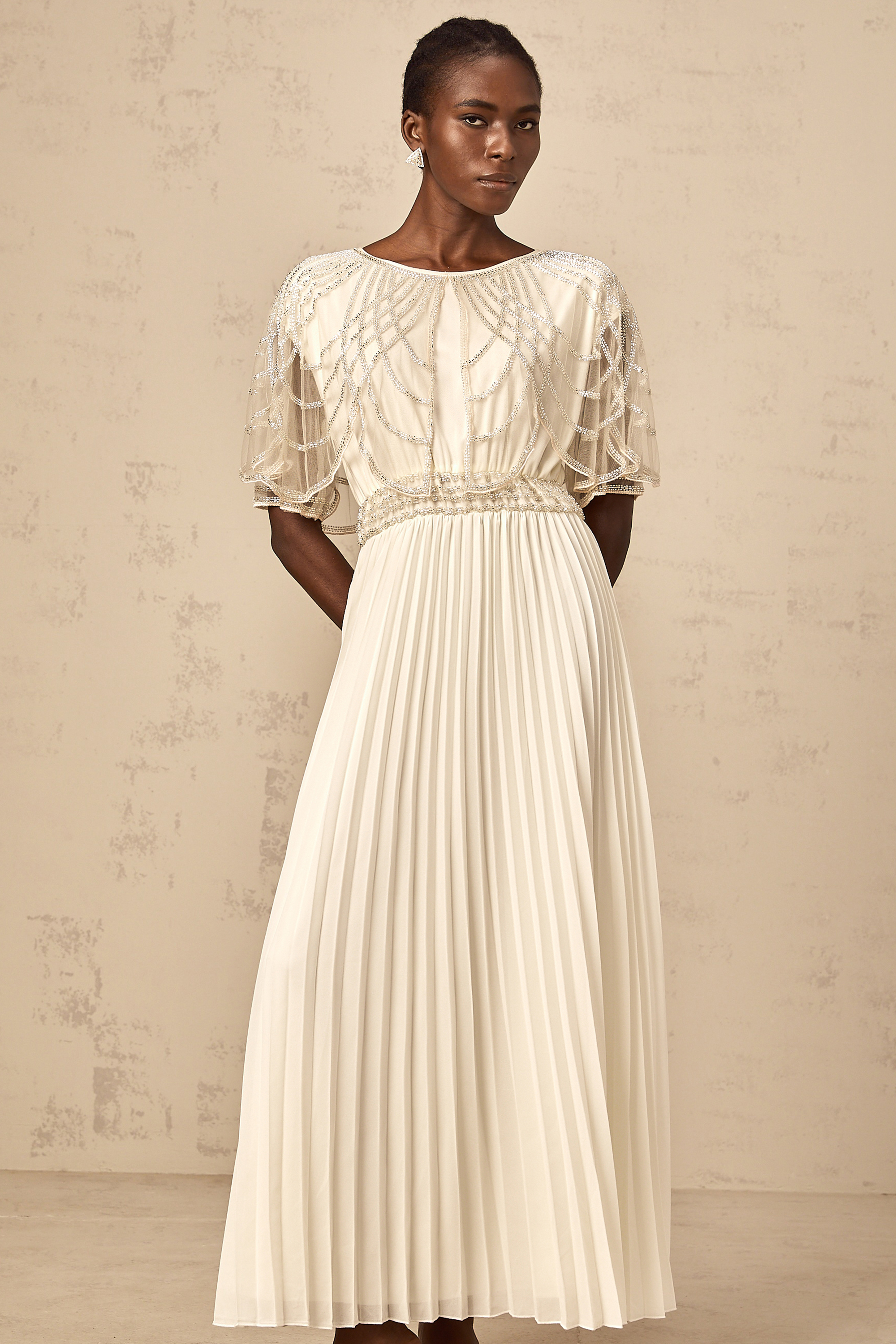 Xénia white crystal-embellished pleated maxi dress (Final Sale-US Only)