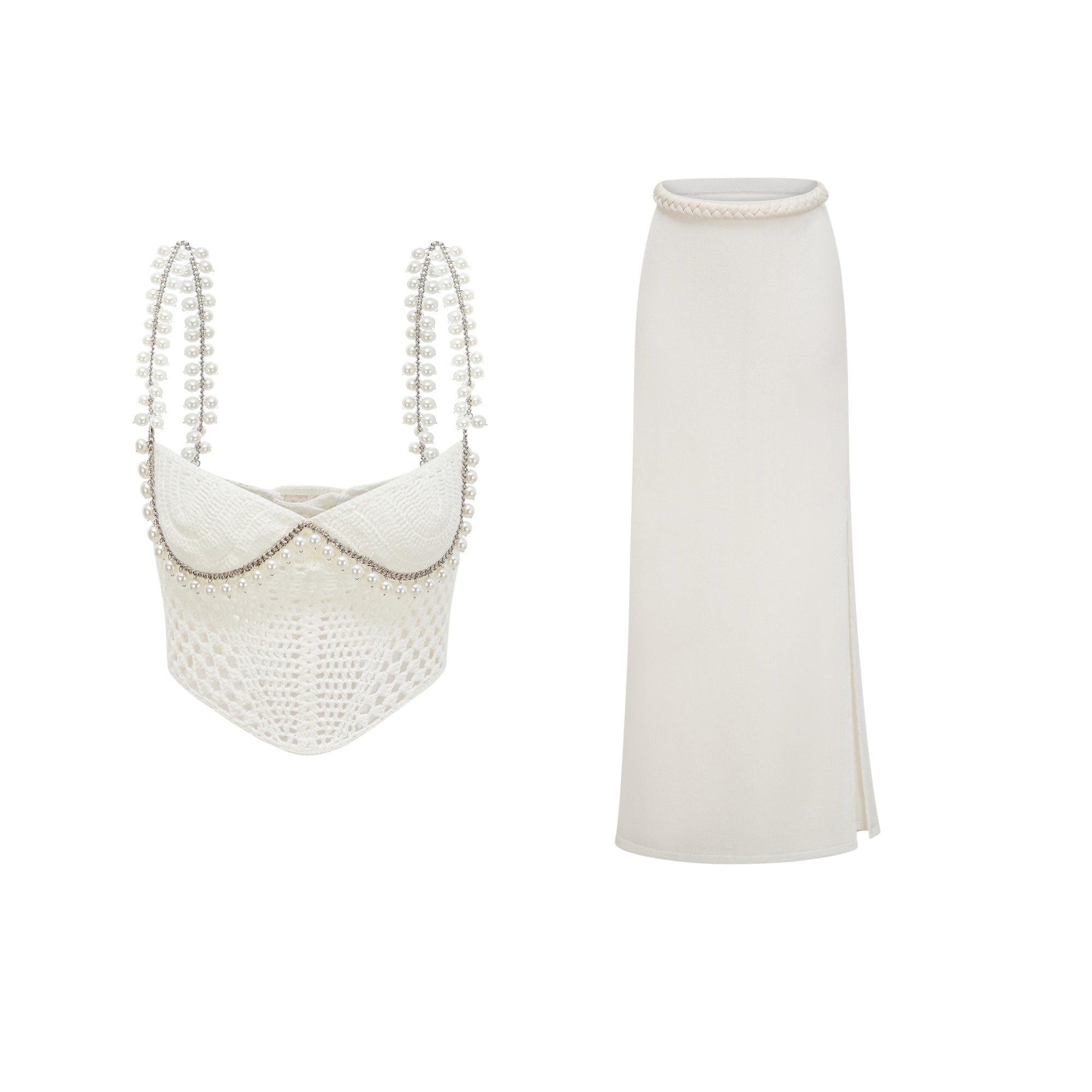 Prunelle Crochet Knit Two-Piece Top and Skirt Set (Final Sale)