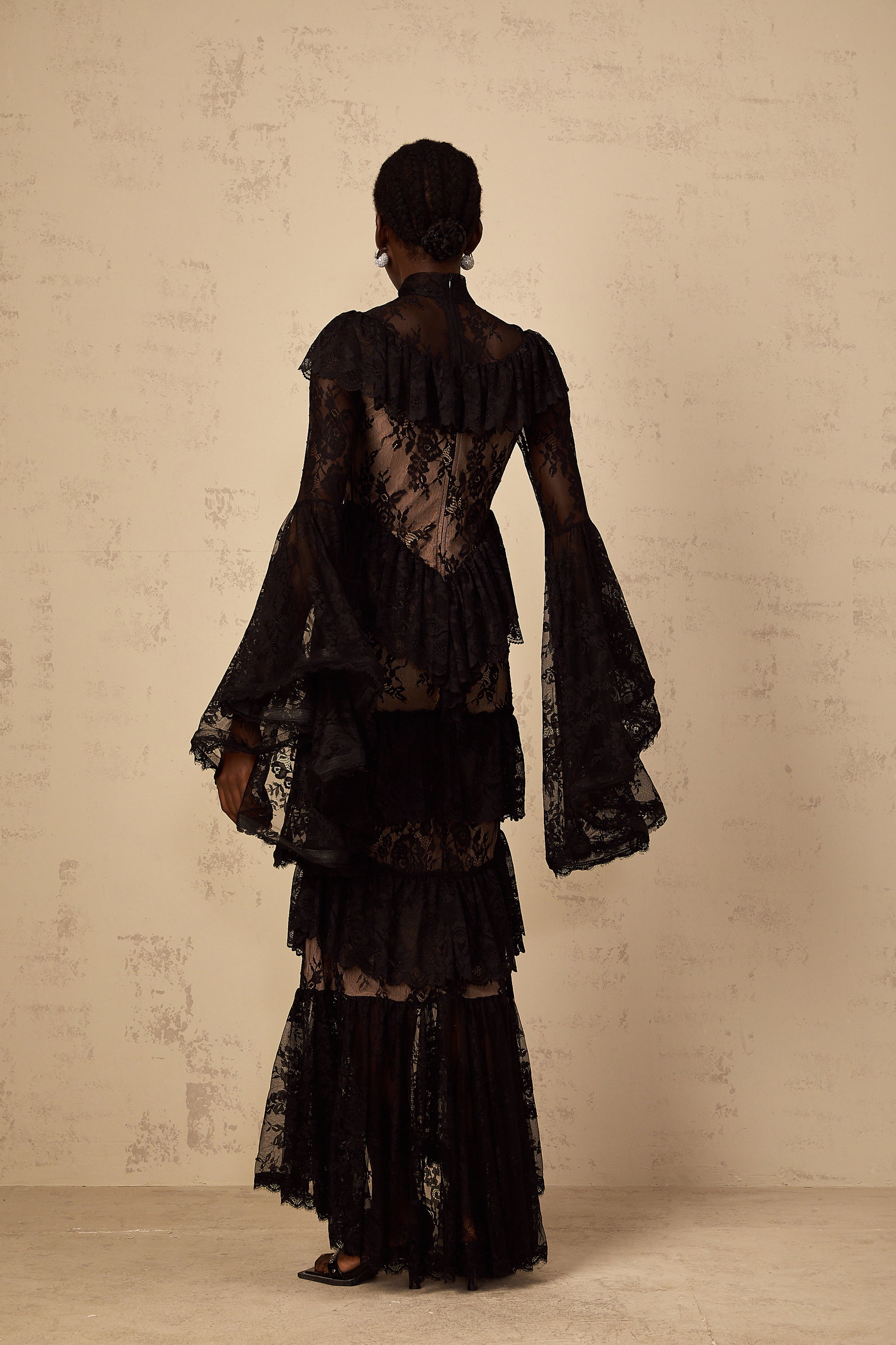 Roxane black floral-lace ruffled maxi dress (Final Sale-US Only)