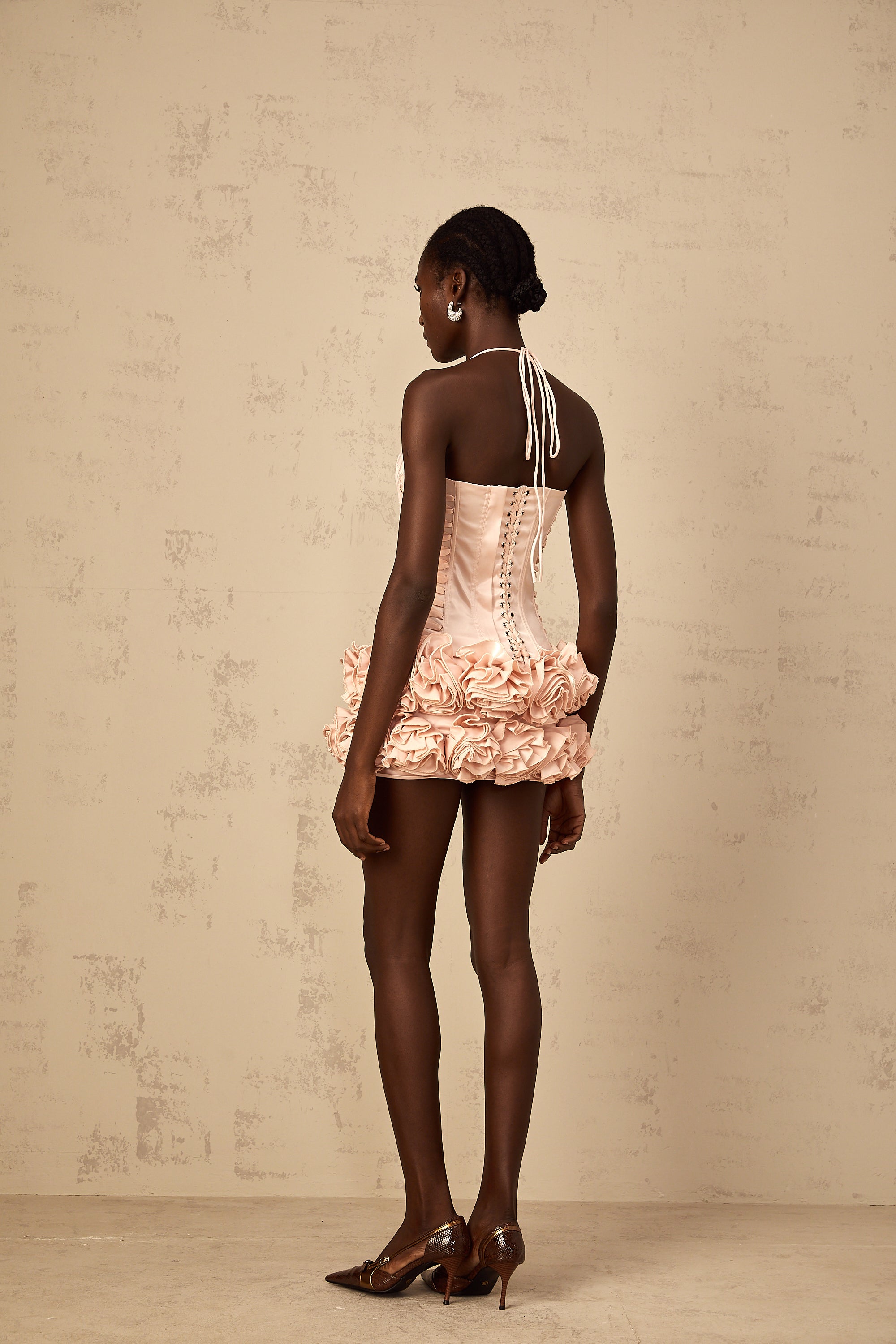 Jeanne pink faux-flower lace-up top & skirt matching set (Final Sale-US Only)