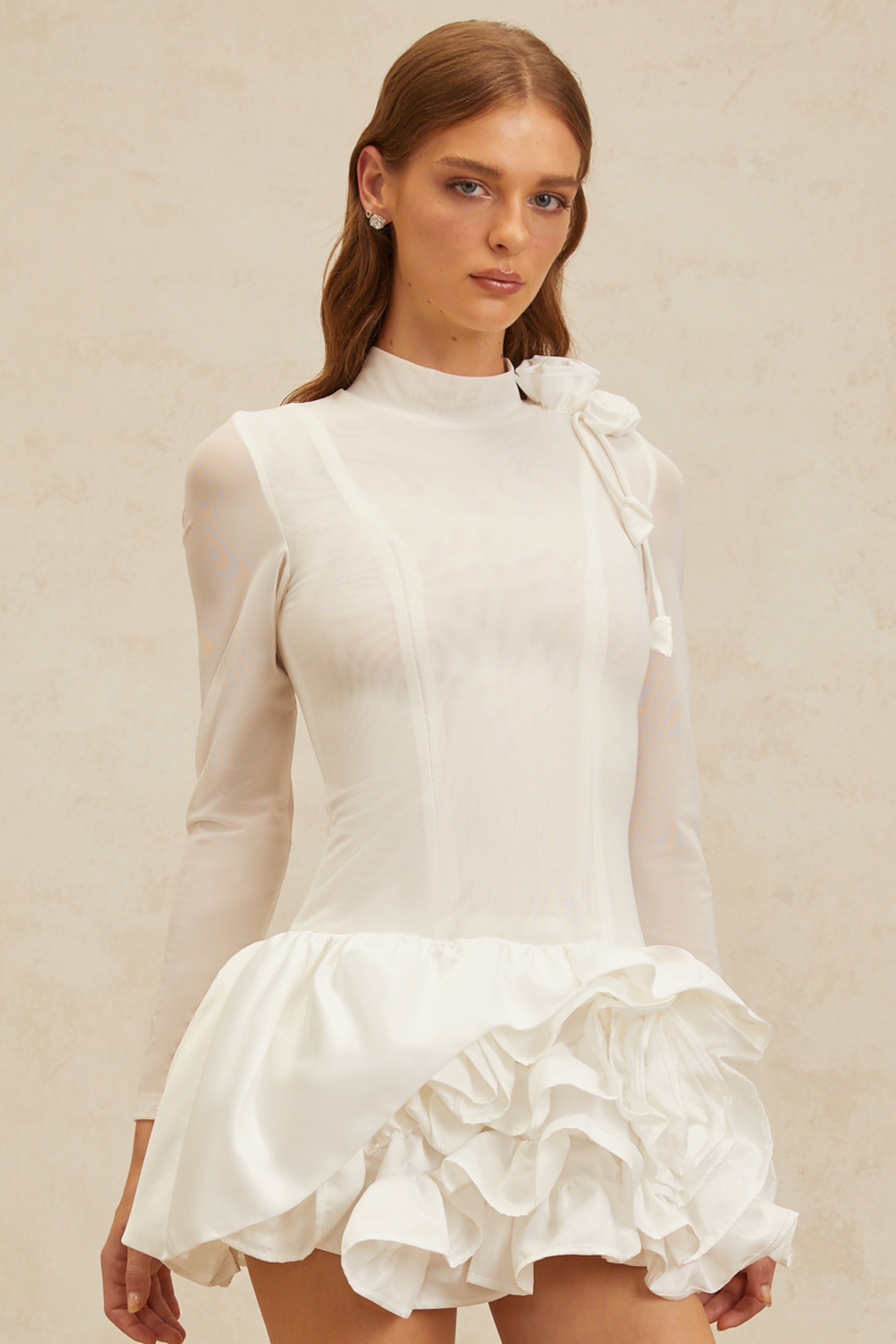 Léonor White 3D Petal Puff Mini Dress (Final Sale-US Only)