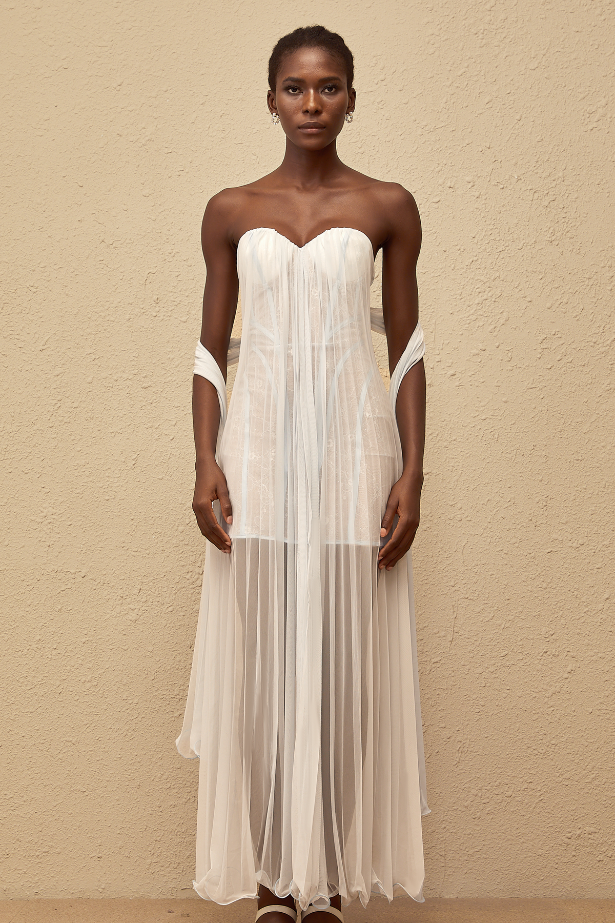 Monique Light Blue Pleated Mesh Maxi Dress (Final Sale)