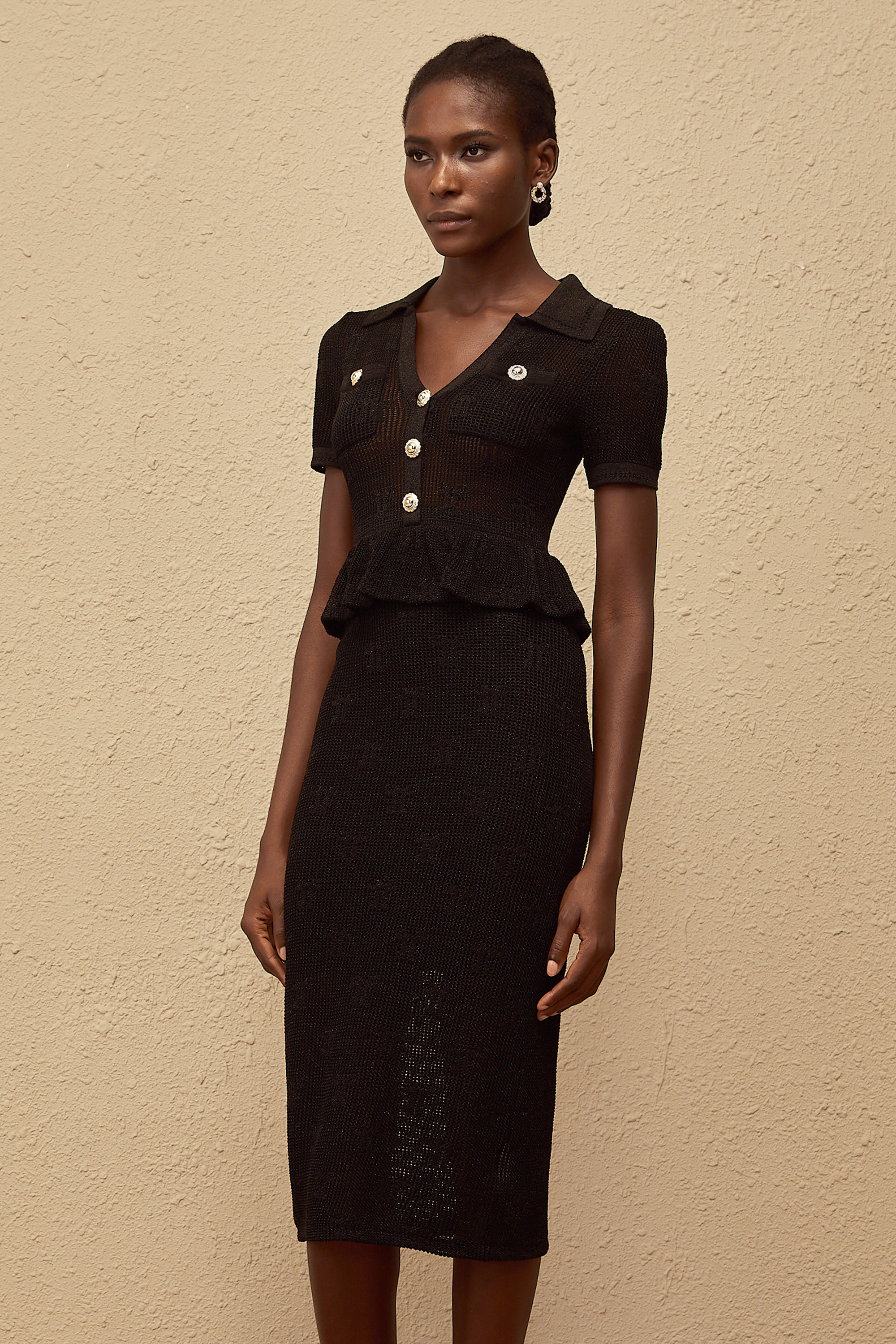 Theodora Black Crochet Knit Midi Dress (Final Sale-US Only)
