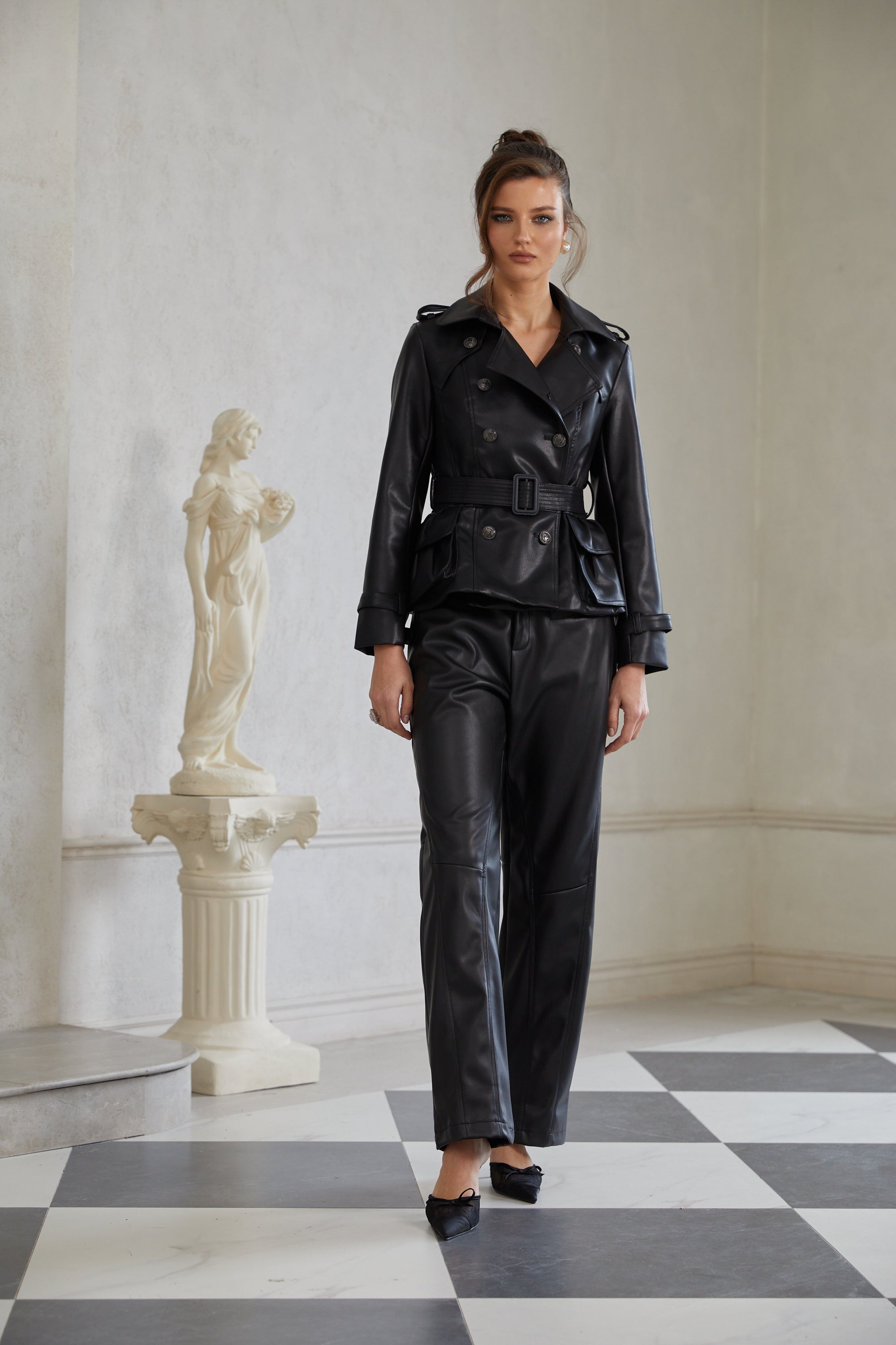 Melanie Black Double-Breasted Leather Biker Jacket (Final Sale)