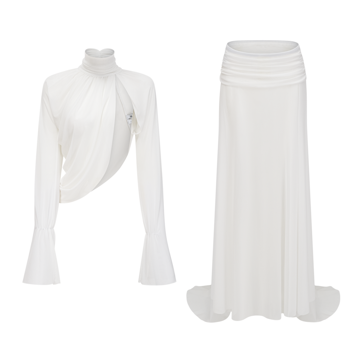 Giuseppina White High Neck Cut-Out Top & Skirt Set (Final Sale-US Only)