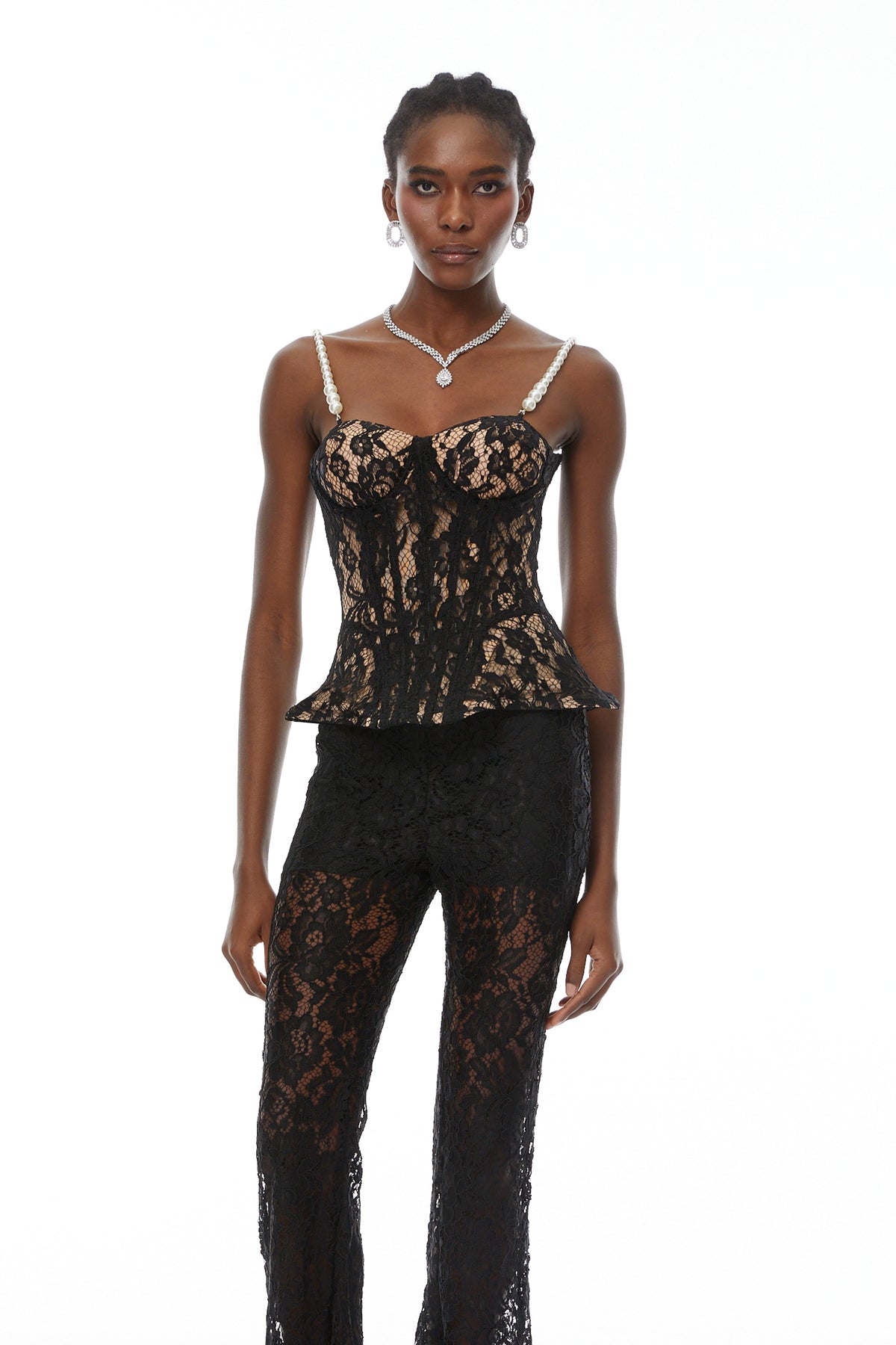 Védís Black Floral Lace Top & Trousers Set (Final Sale)