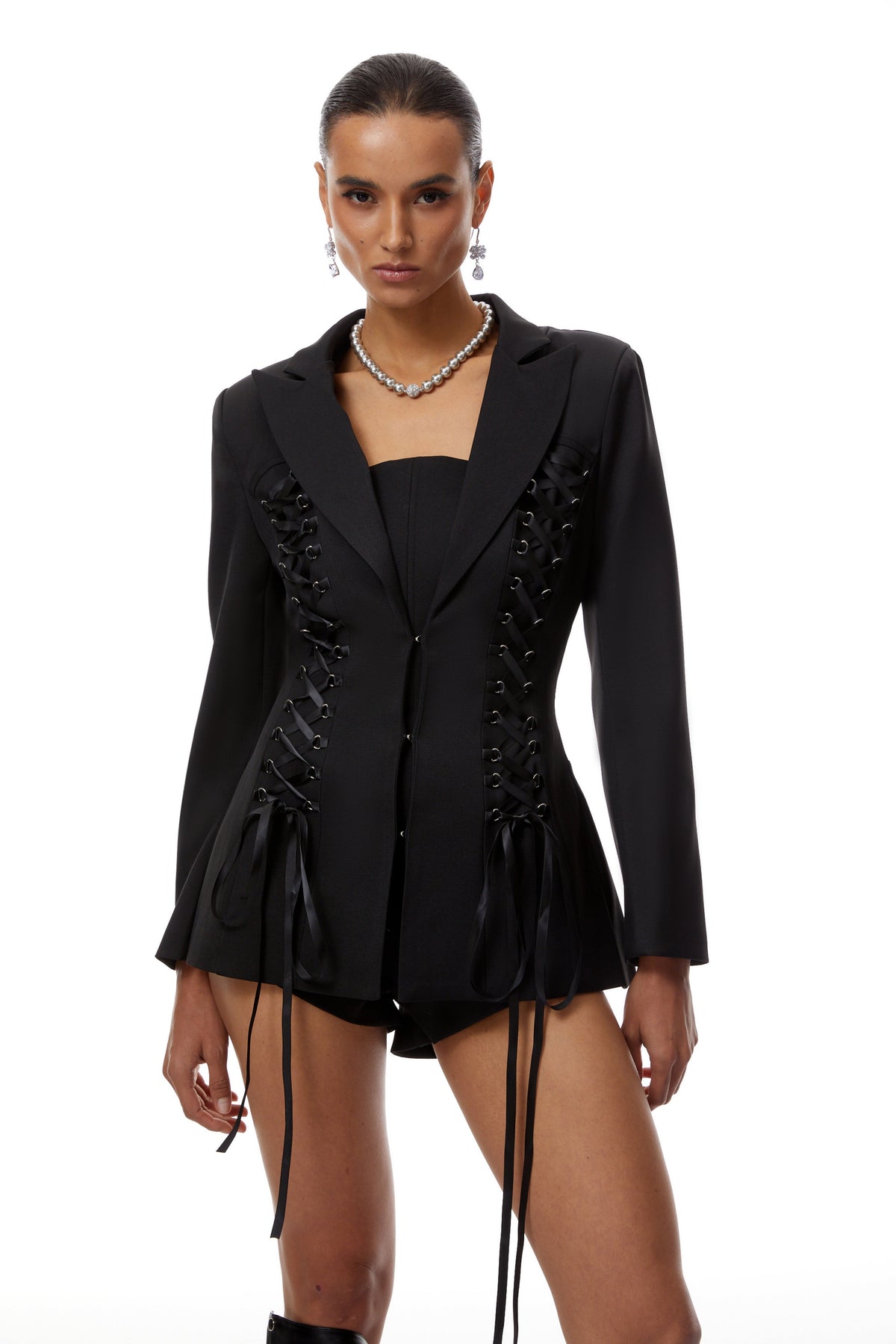 Carys Black Lace-Up Blazer