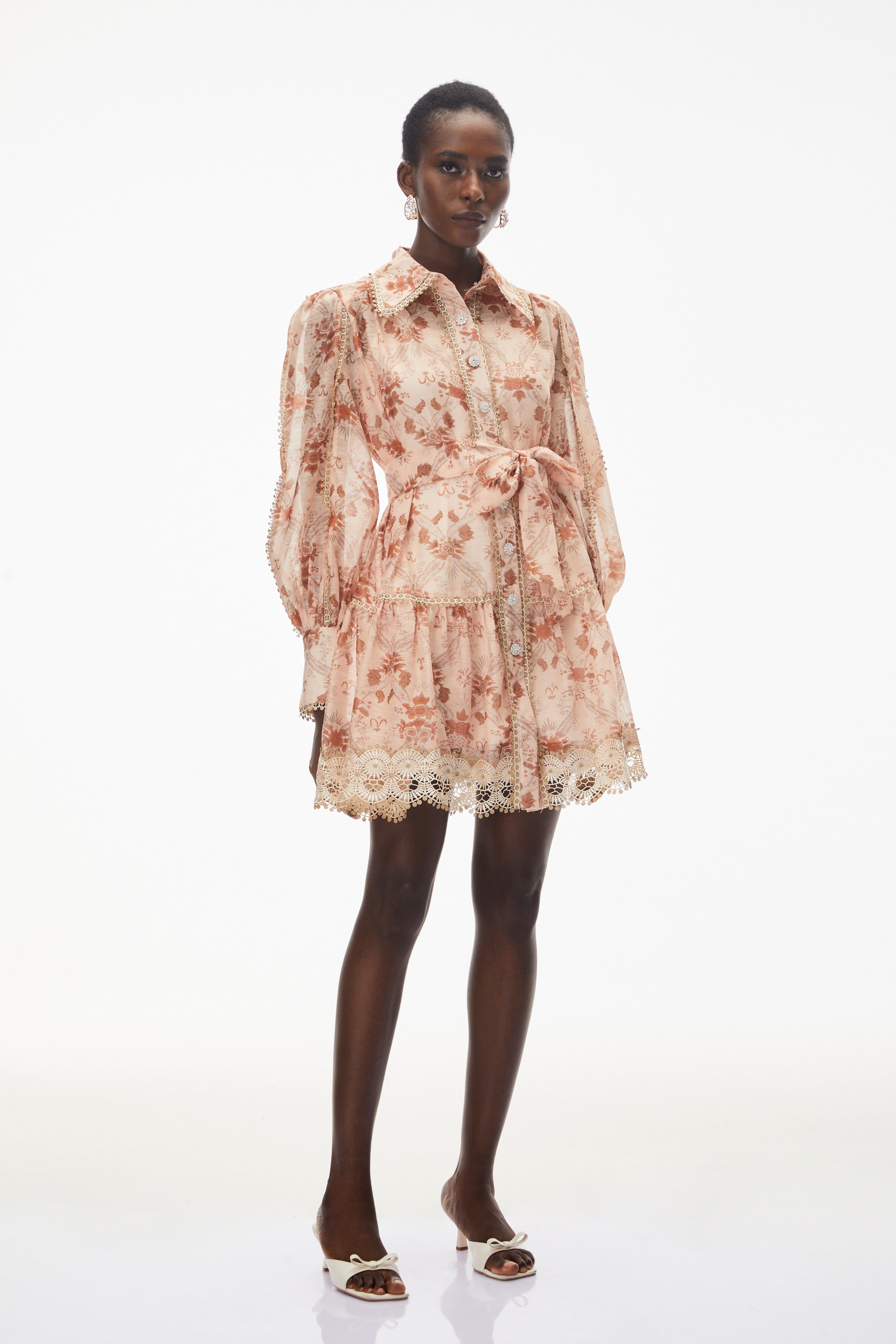 Maayan Pink Floral Print Mini Dress with Lace Trim