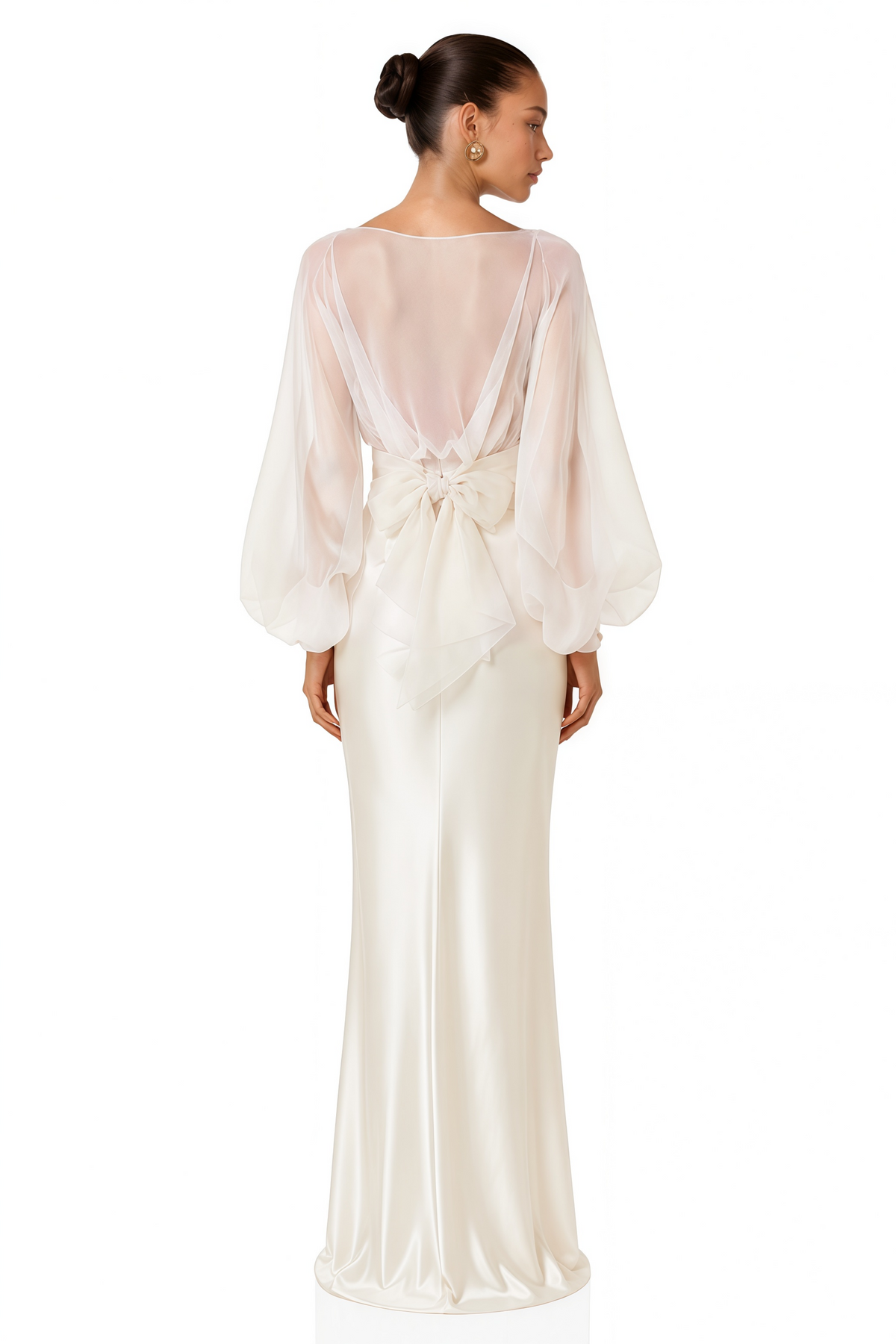 madeleine cream white sheer blouse & satin maxi dress set