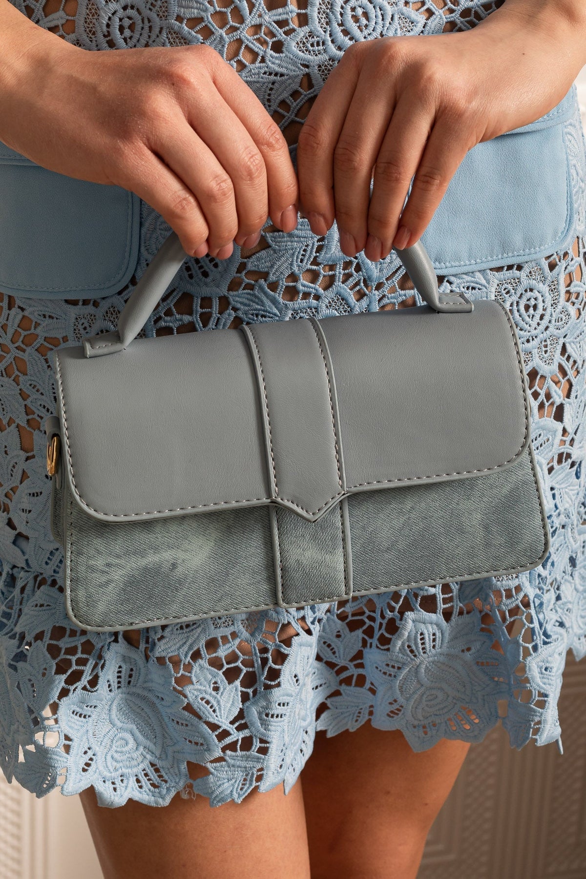 Dual Texture Purse With Concealed Closure - Blue