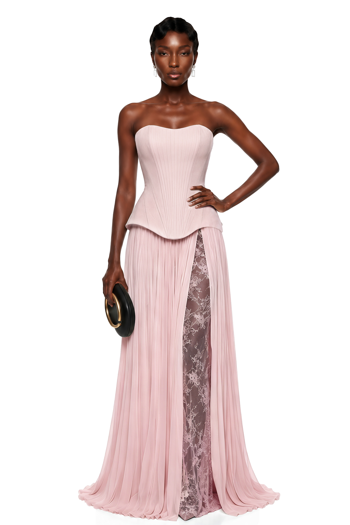 maisie pink corset top & pleated skirt set with lace panels
