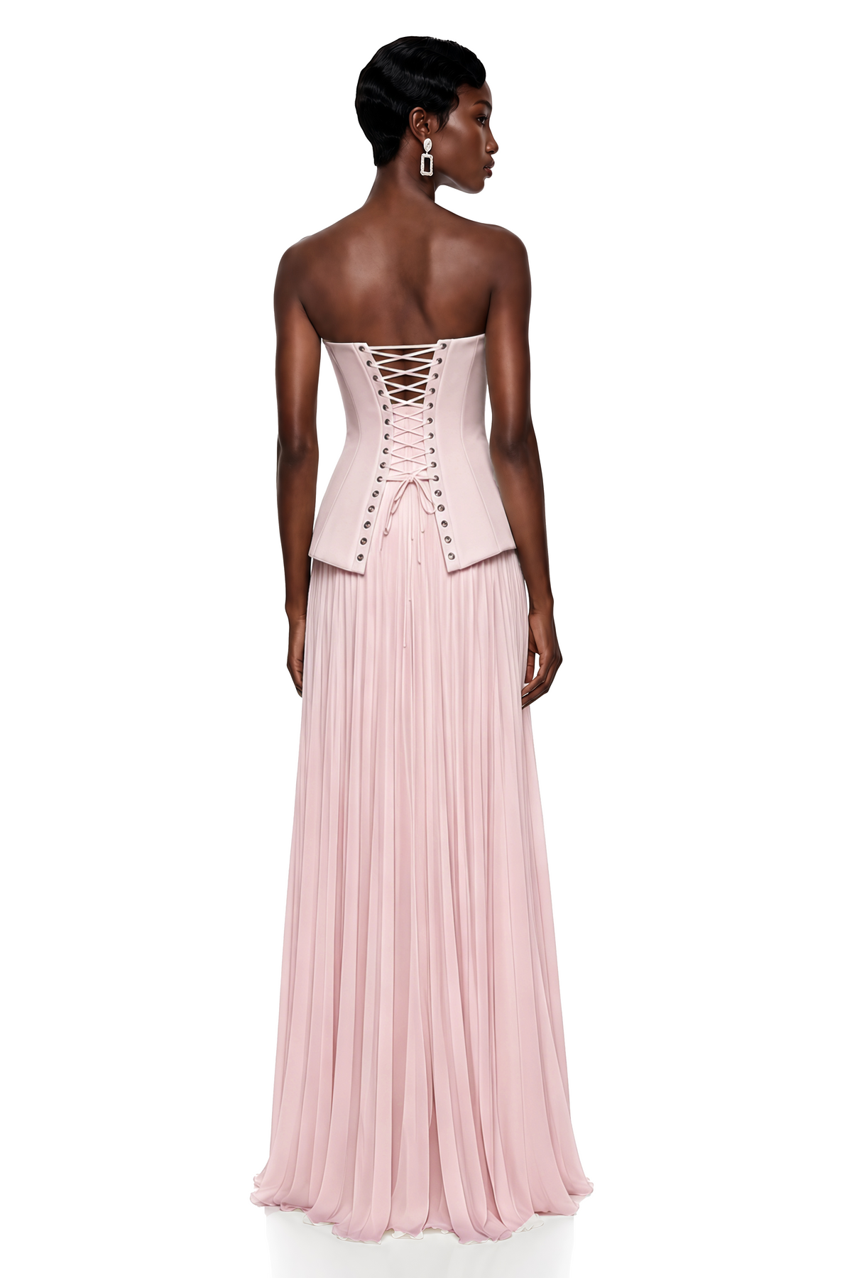 maisie pink corset top & pleated skirt set with lace panels
