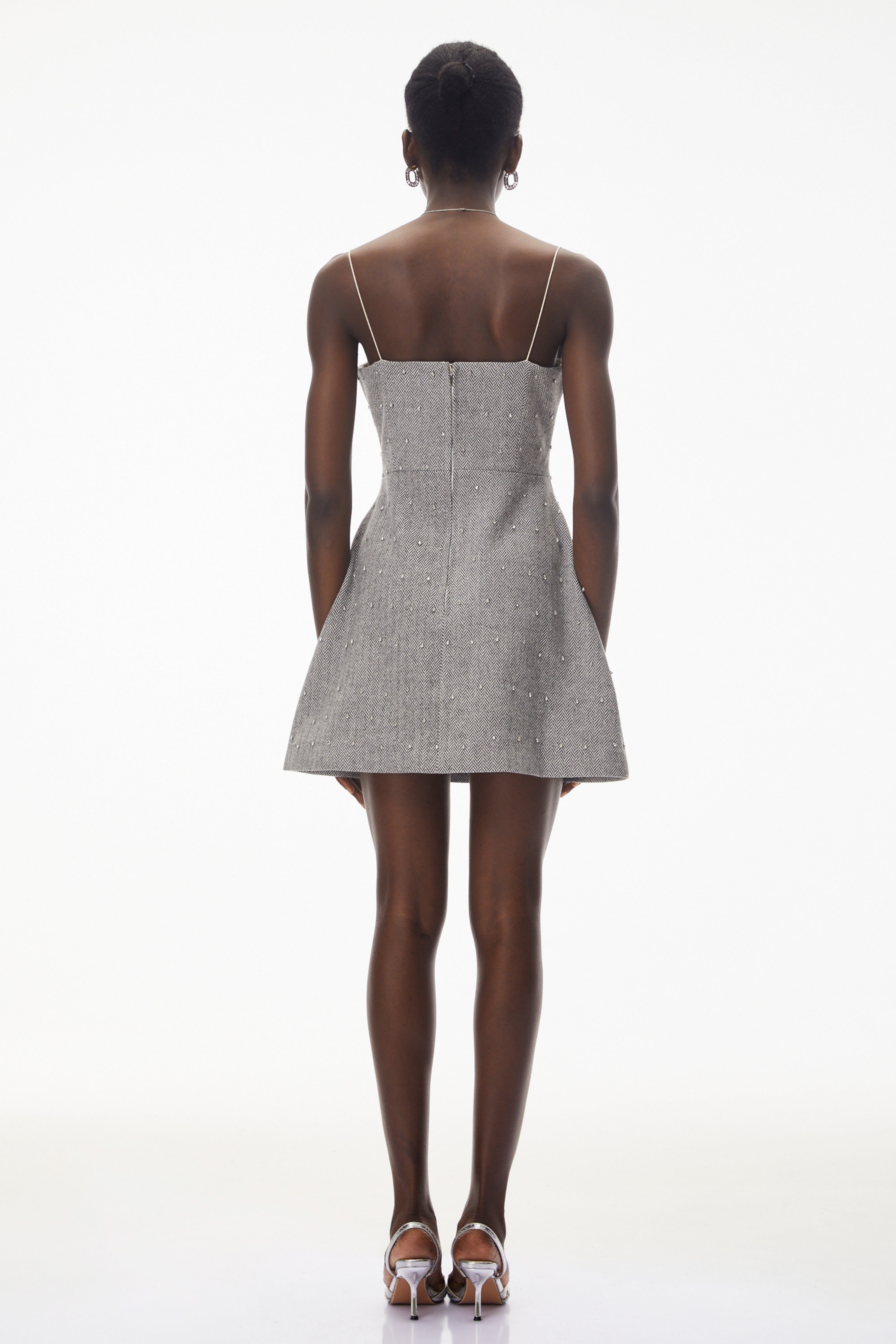 Maisy Grey Embellished Lace Mini Dress