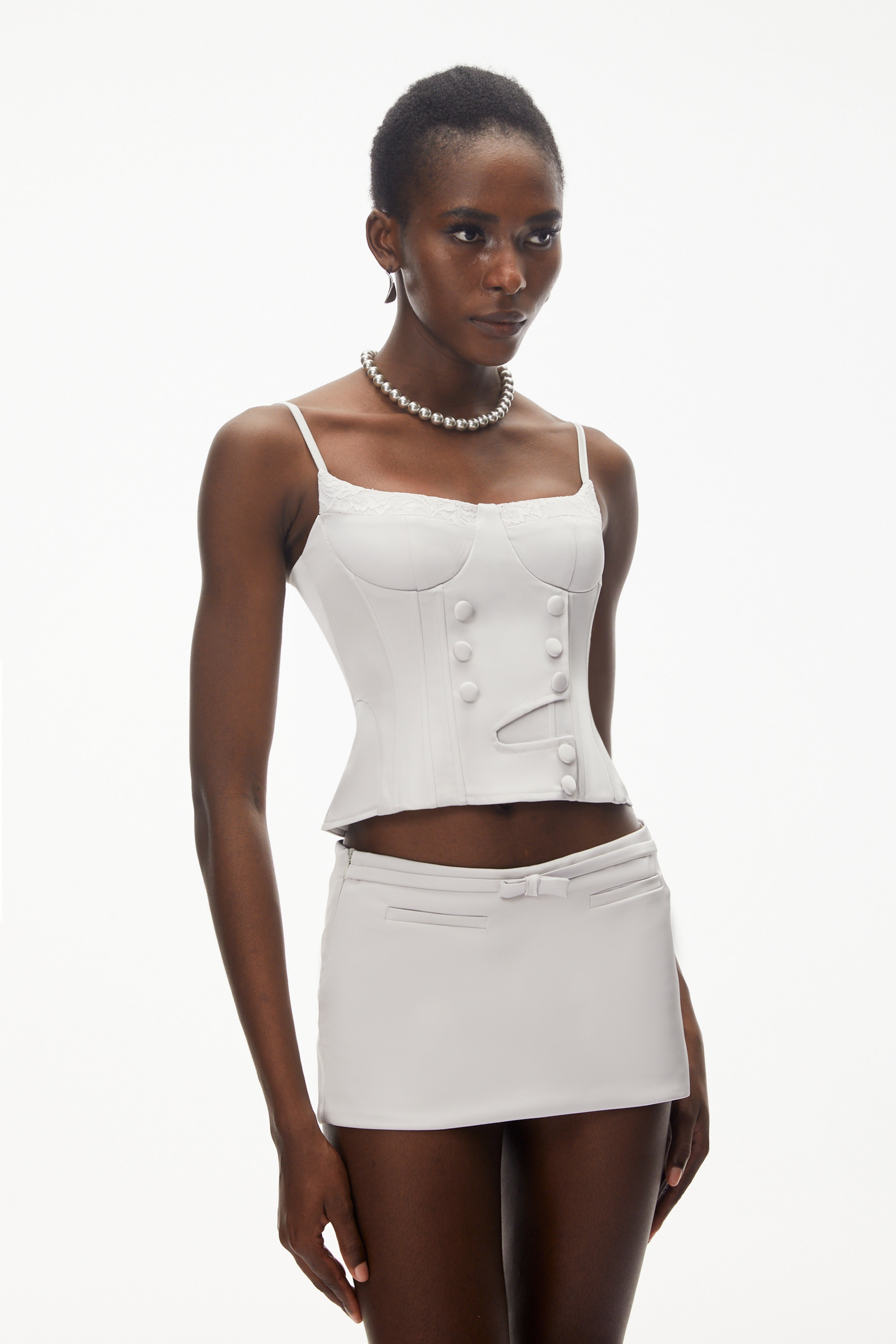 Maite Cream White Sleeveless Top & Low Rise Skirt Set