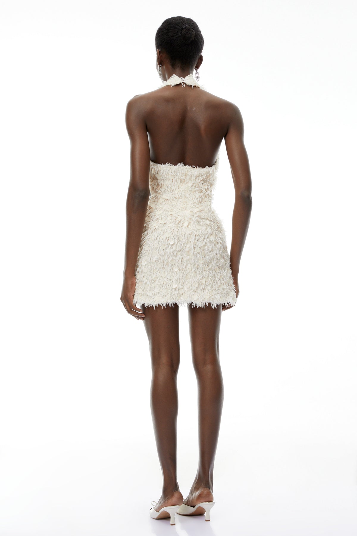 Maite Neutral Halterneck Mini Dress with Fringe (Final Sale)