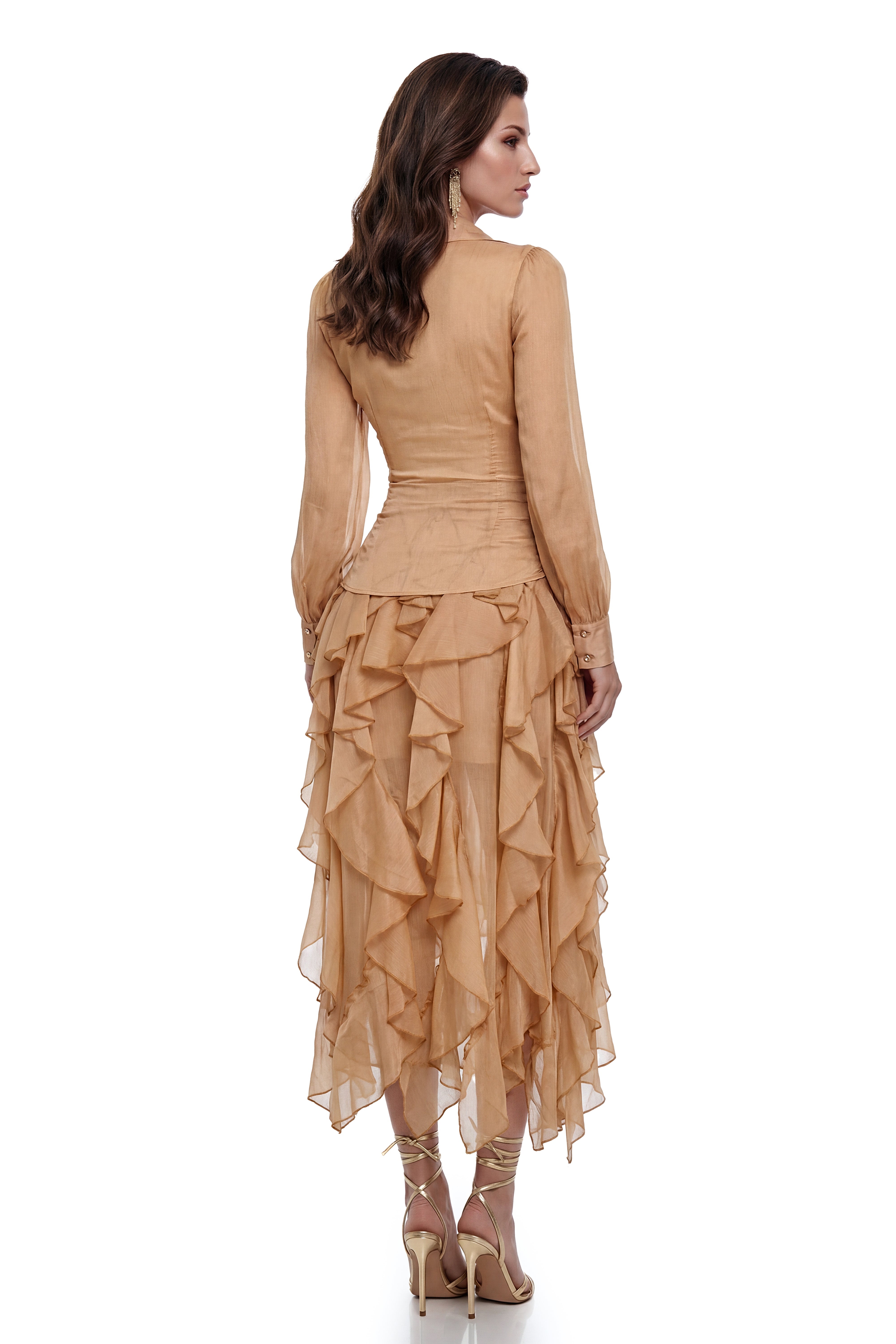 Maja Brown Cross Front Blouse & Tiered Skirt Set