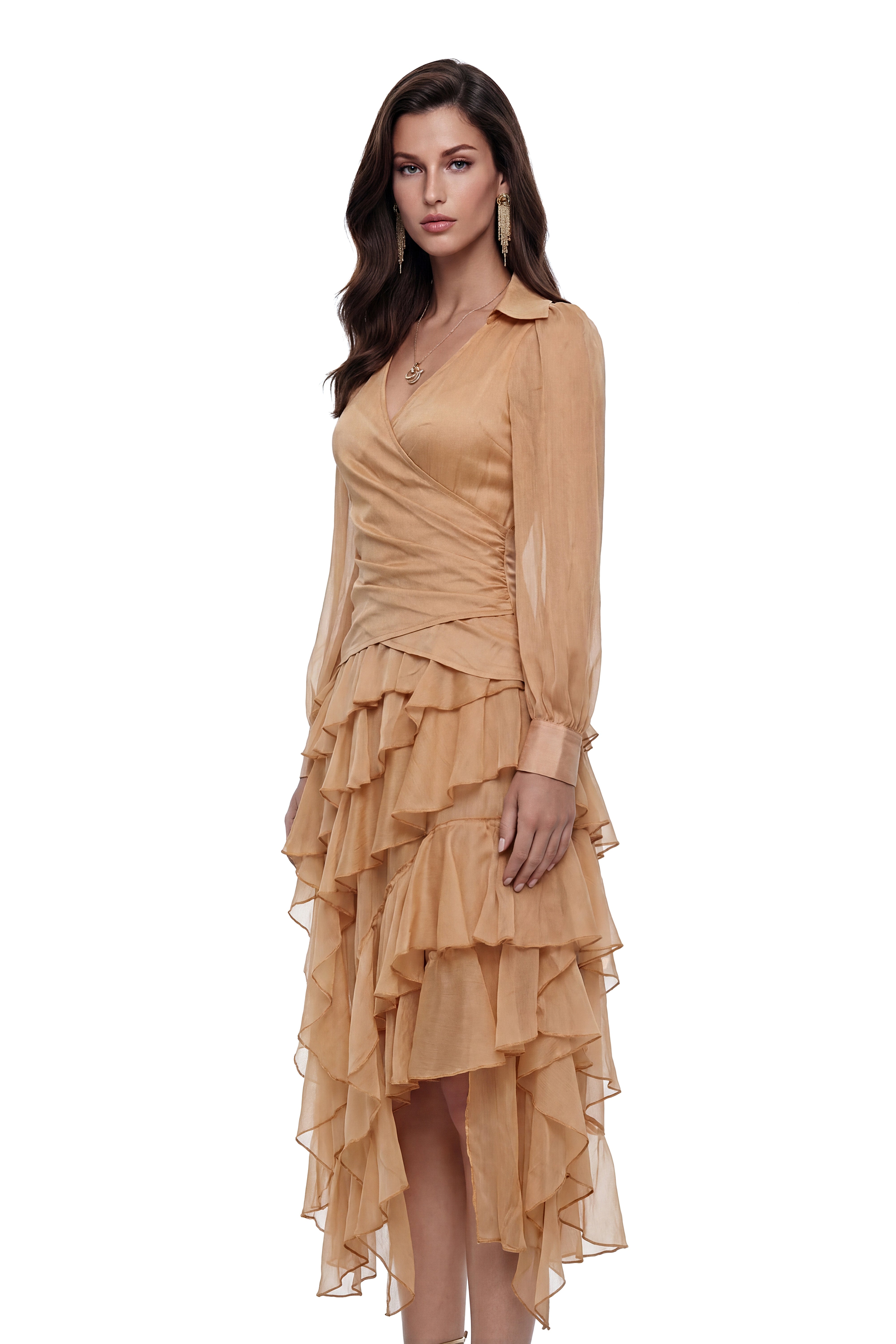 Maja Brown Cross Front Blouse & Tiered Skirt Set