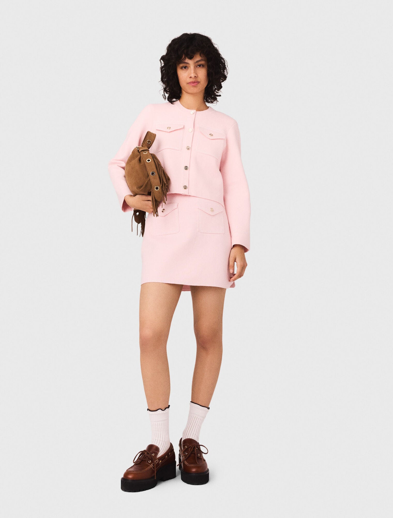 MADDY PINK TWEED MINI WITH GOLD BUTTONS- PINK