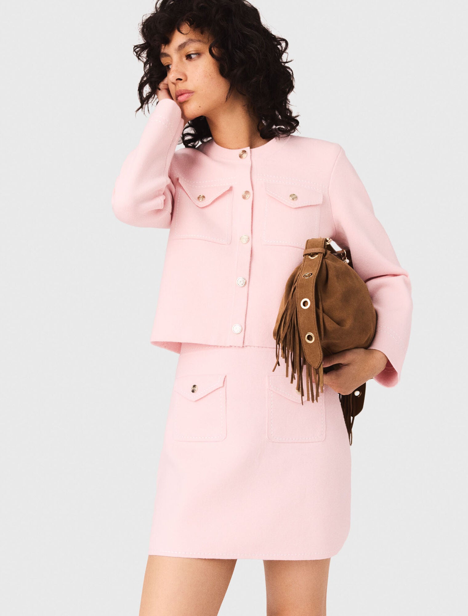 MADDY PINK TWEED MINI WITH GOLD BUTTONS- PINK