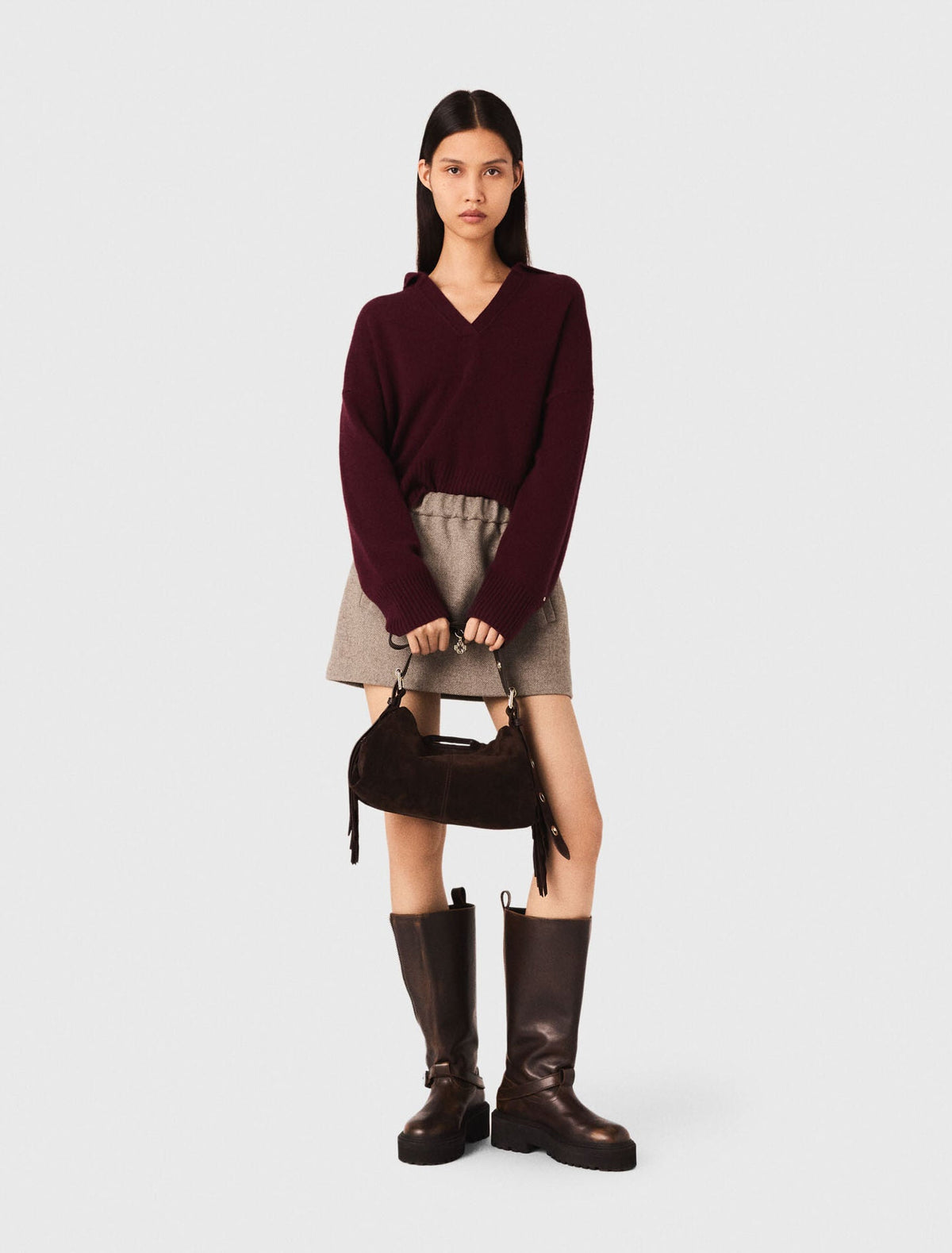 MADDY VIVIENNE BEIGE MIXED WOOL MINI SKIRT WITH FLAP POCKETS AND GOLD BUTTONS - BEIGE