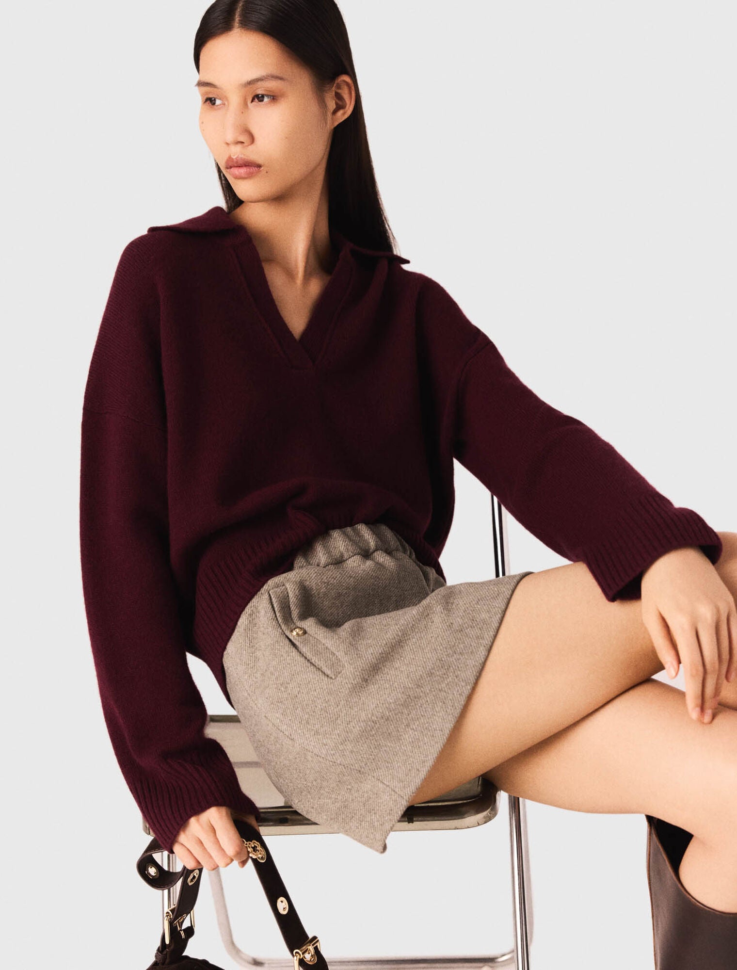 MADDY VIVIENNE BEIGE MIXED WOOL MINI SKIRT WITH FLAP POCKETS AND GOLD BUTTONS - BEIGE