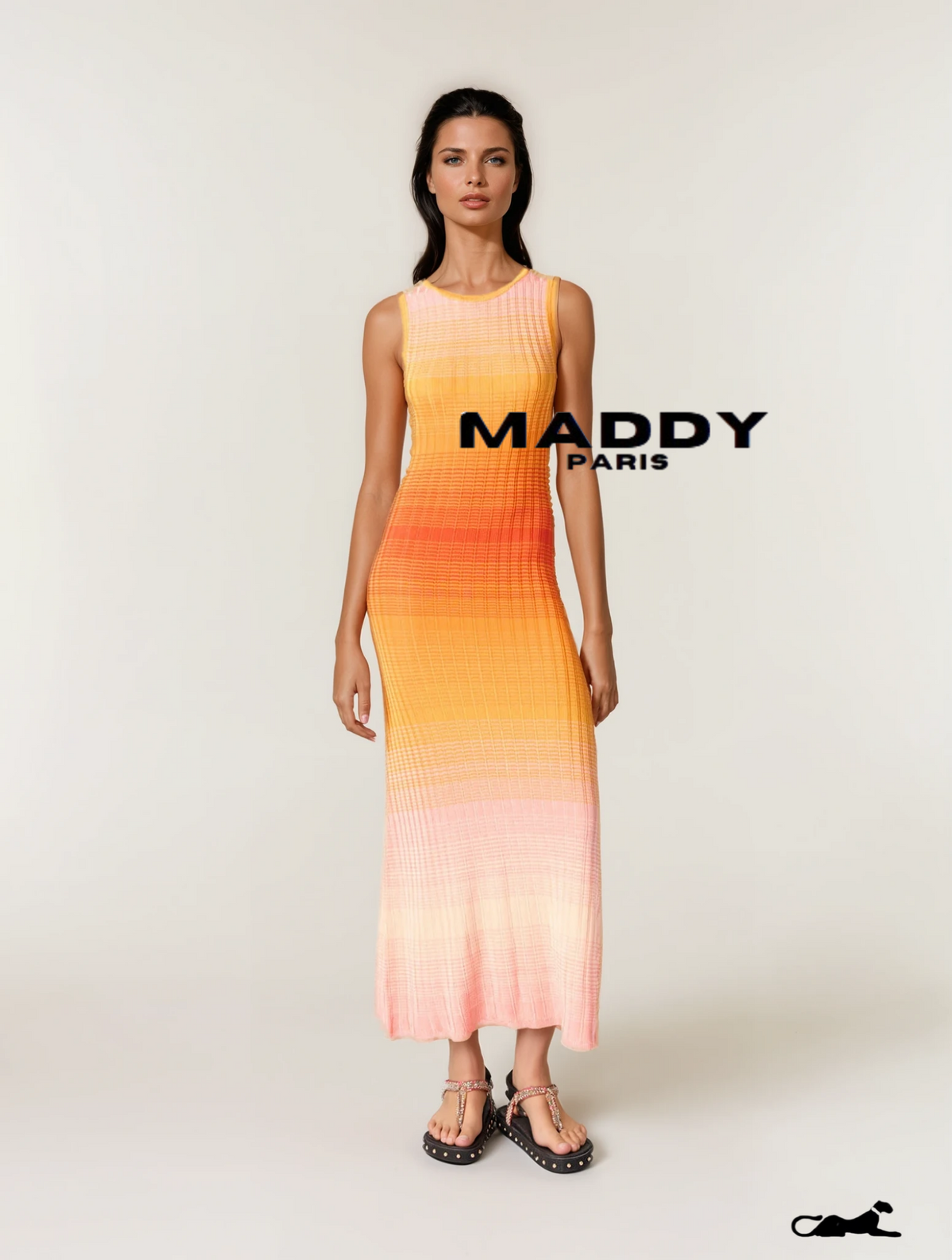 ANDREA Gradient Knitted Maxi Dress Tie-dye - Orange