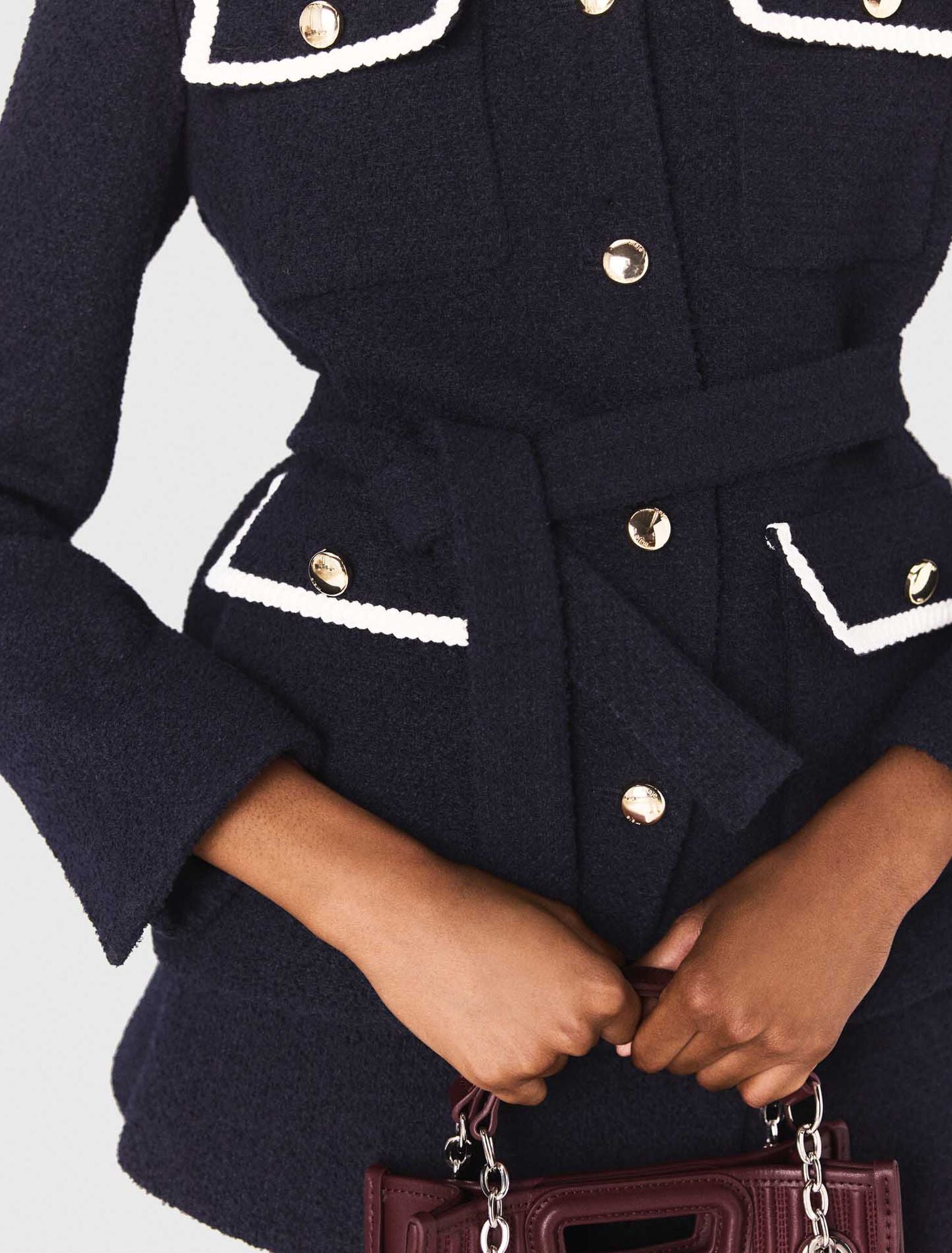 MADDY ARIA 4-POCKET NAVY CROPPED TWEED JACKET WITH GOLD BUTTONS - NAVY