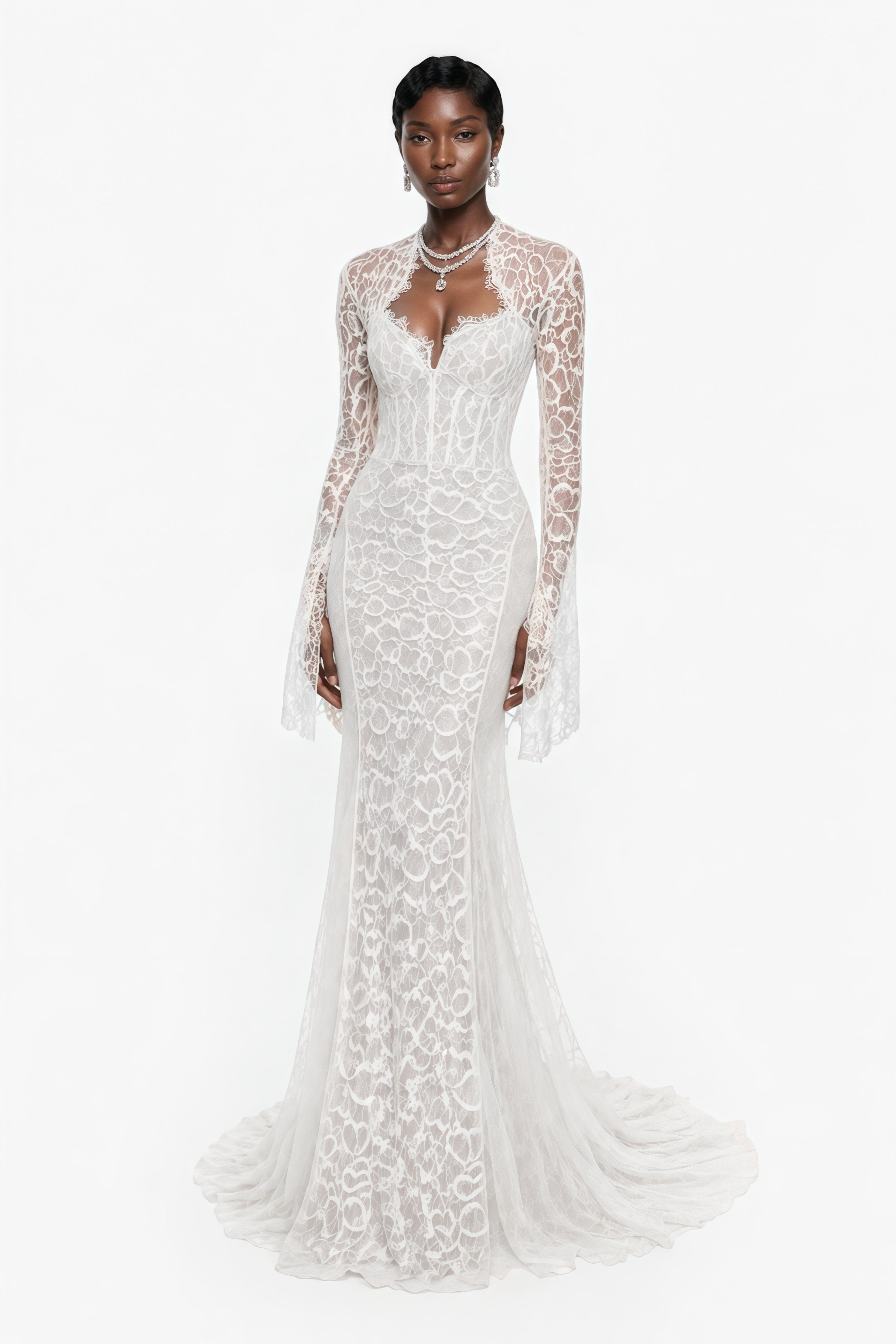 Małgorzata White Cut-Out Maxi Dress with Train