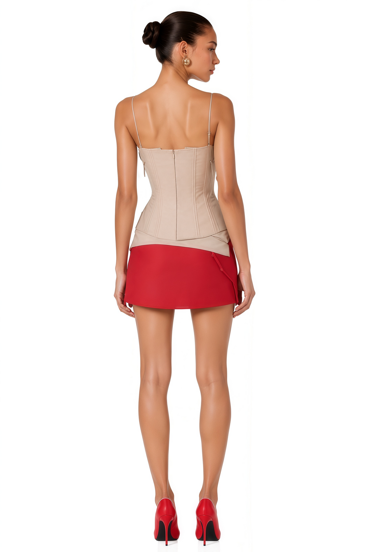 marcelle bronze strapless corset top & draped skirt set