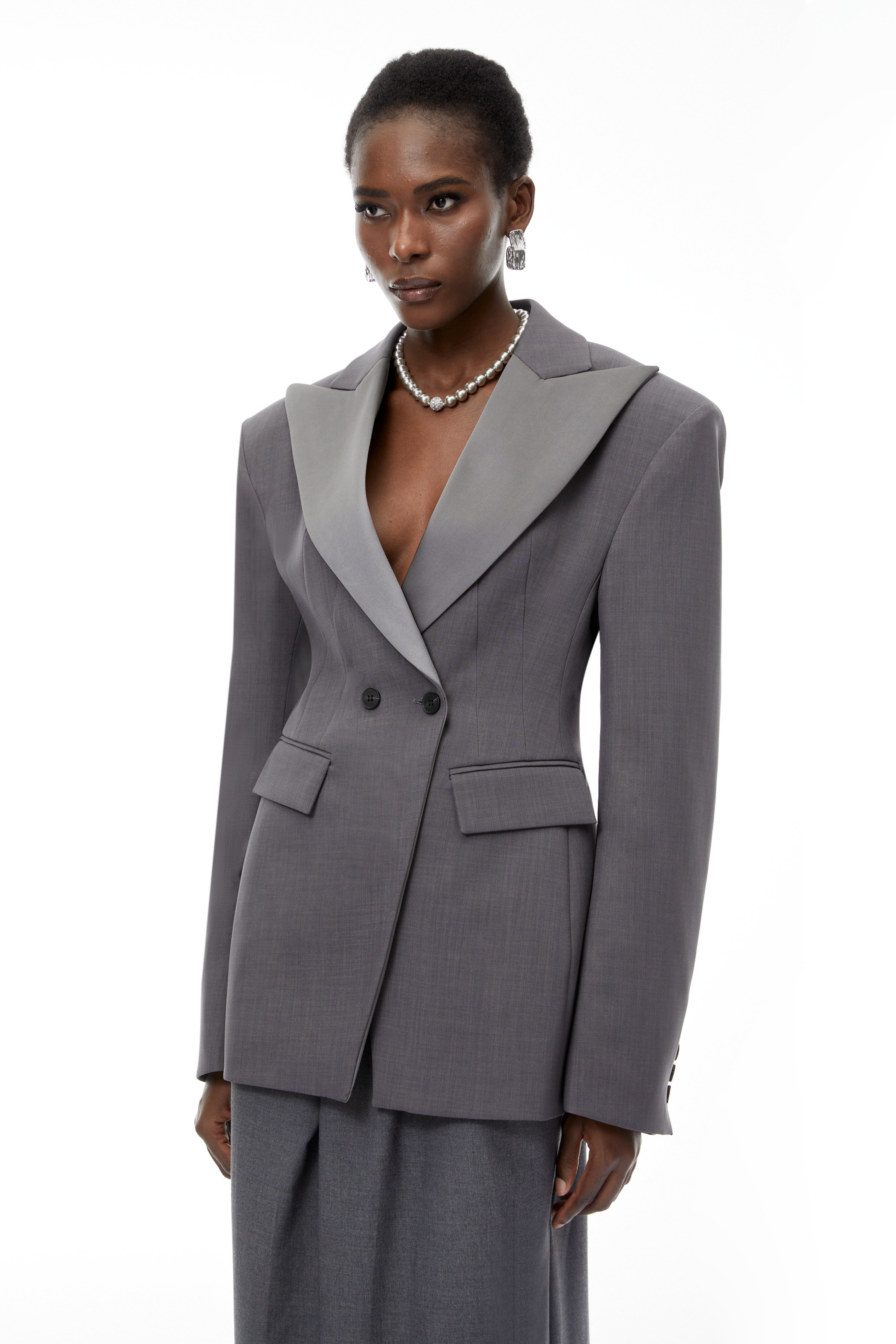 Marcellus Grey Peak Lapels Blazer