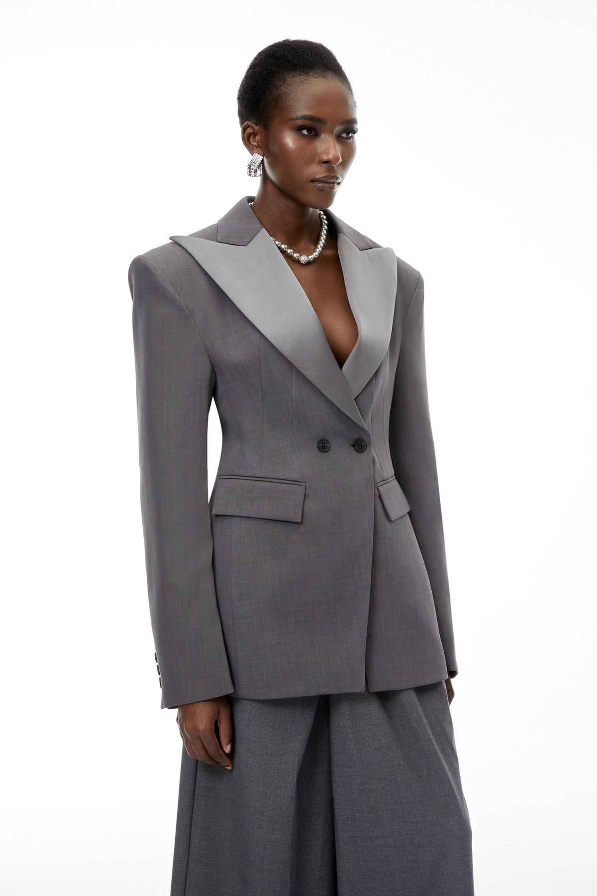 Marcellus Grey Peak Lapels Blazer