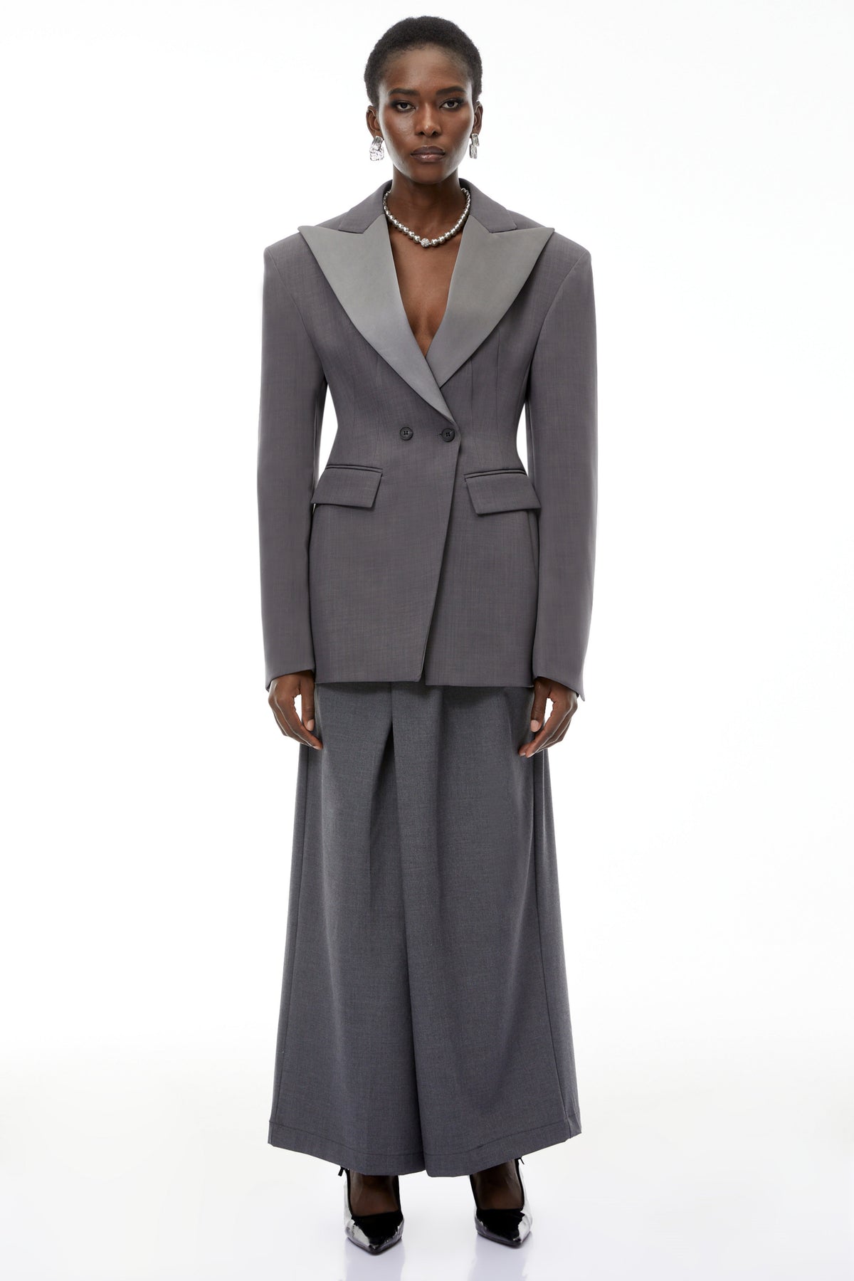 Marcellus Grey Peak Lapels Blazer