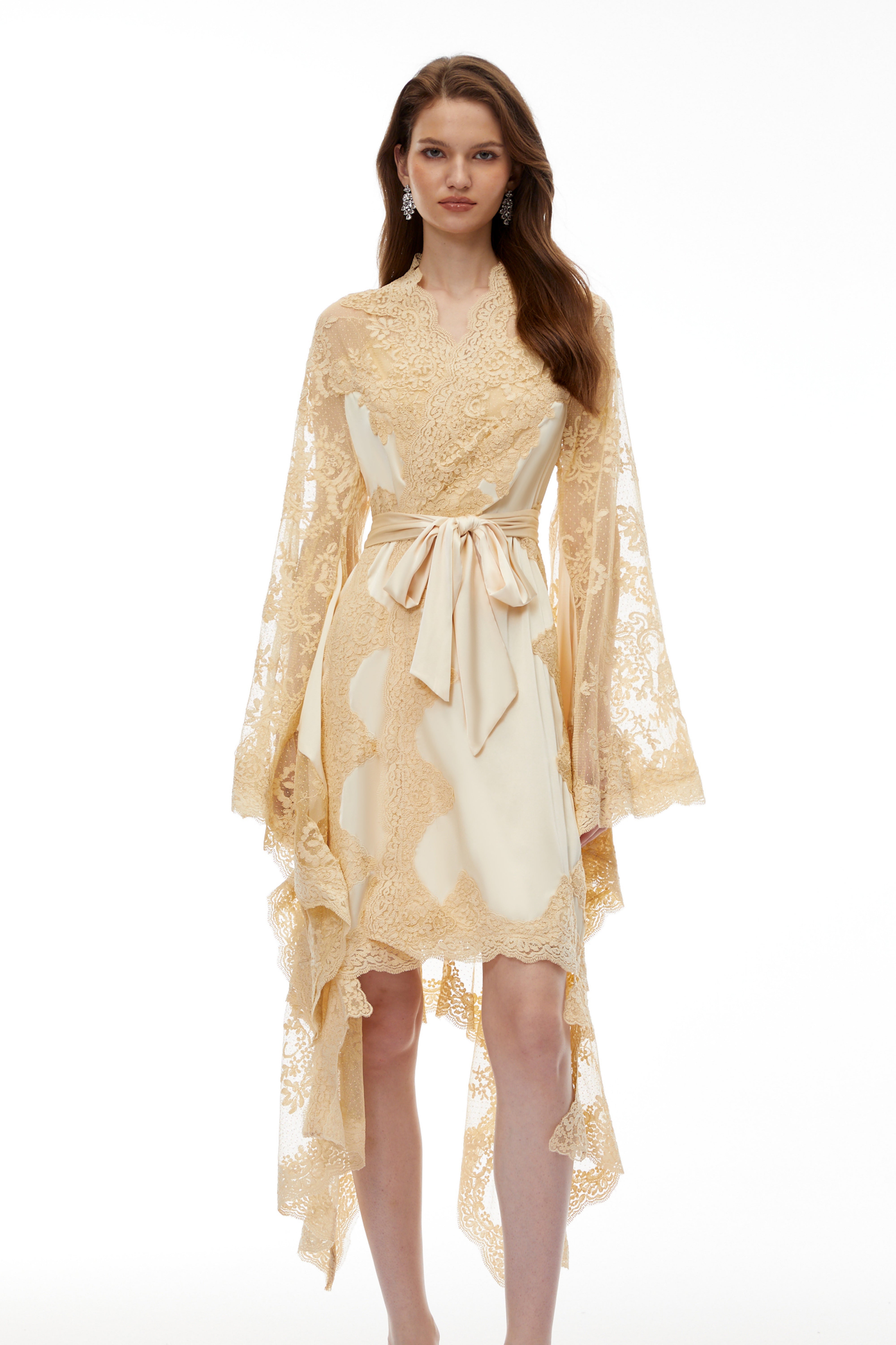 Margalit Neutral Lace Panel Mini Dress