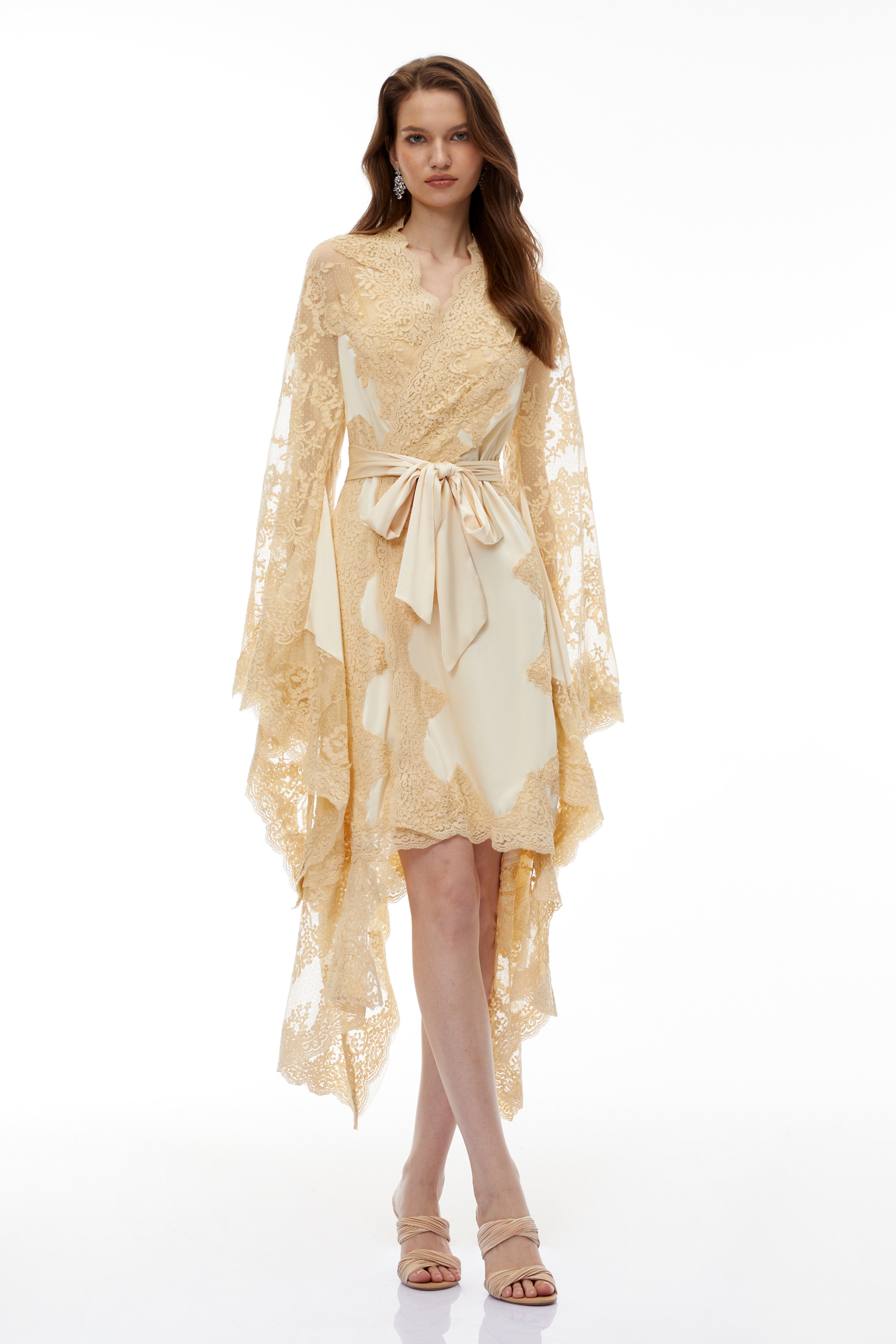 Margalit Neutral Lace Panel Mini Dress