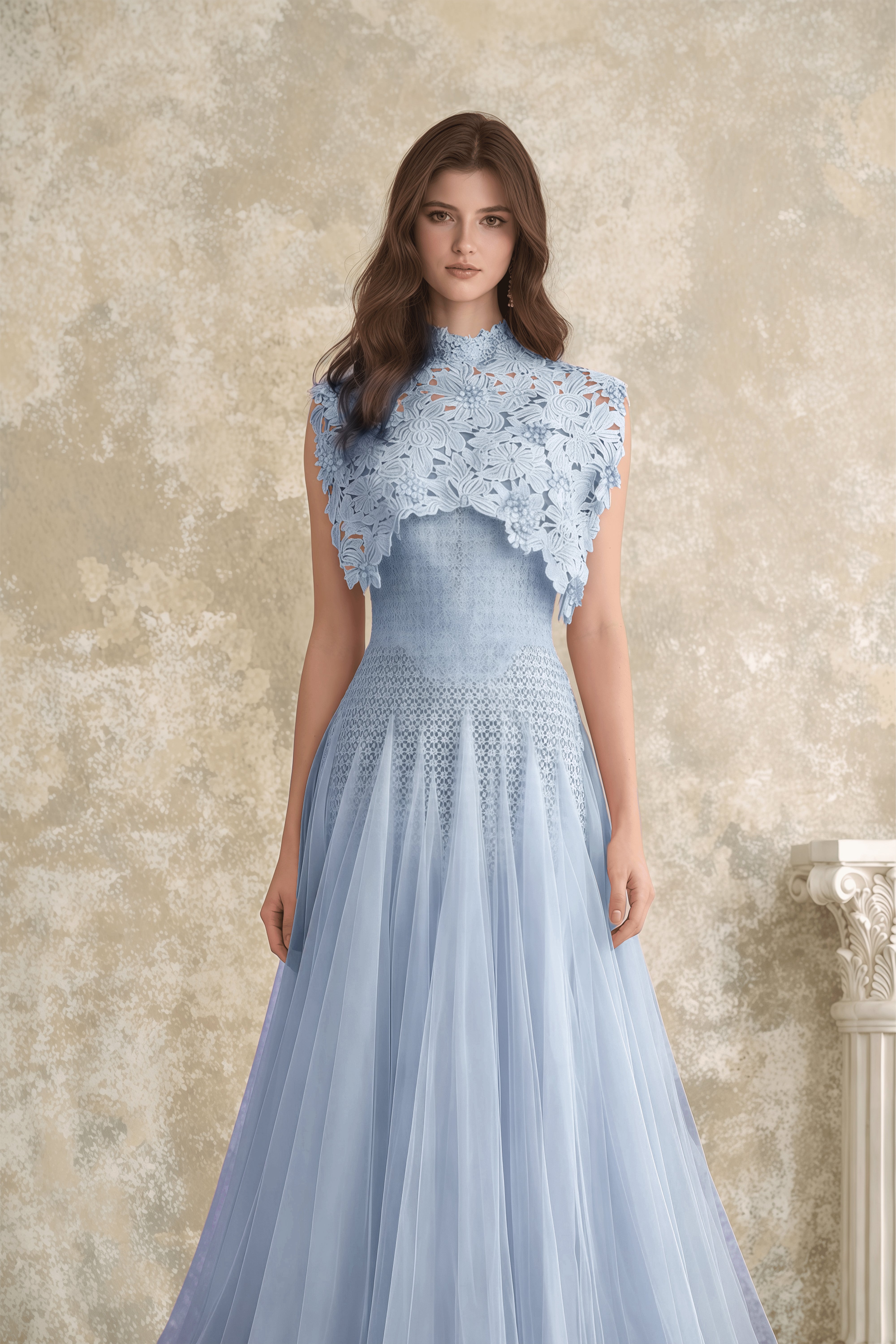 Margaret Blue Floral Crochet Midi Dress